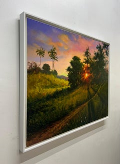 Tramonto magico: La sinfonia dorata della Nature, Pittura ad olio