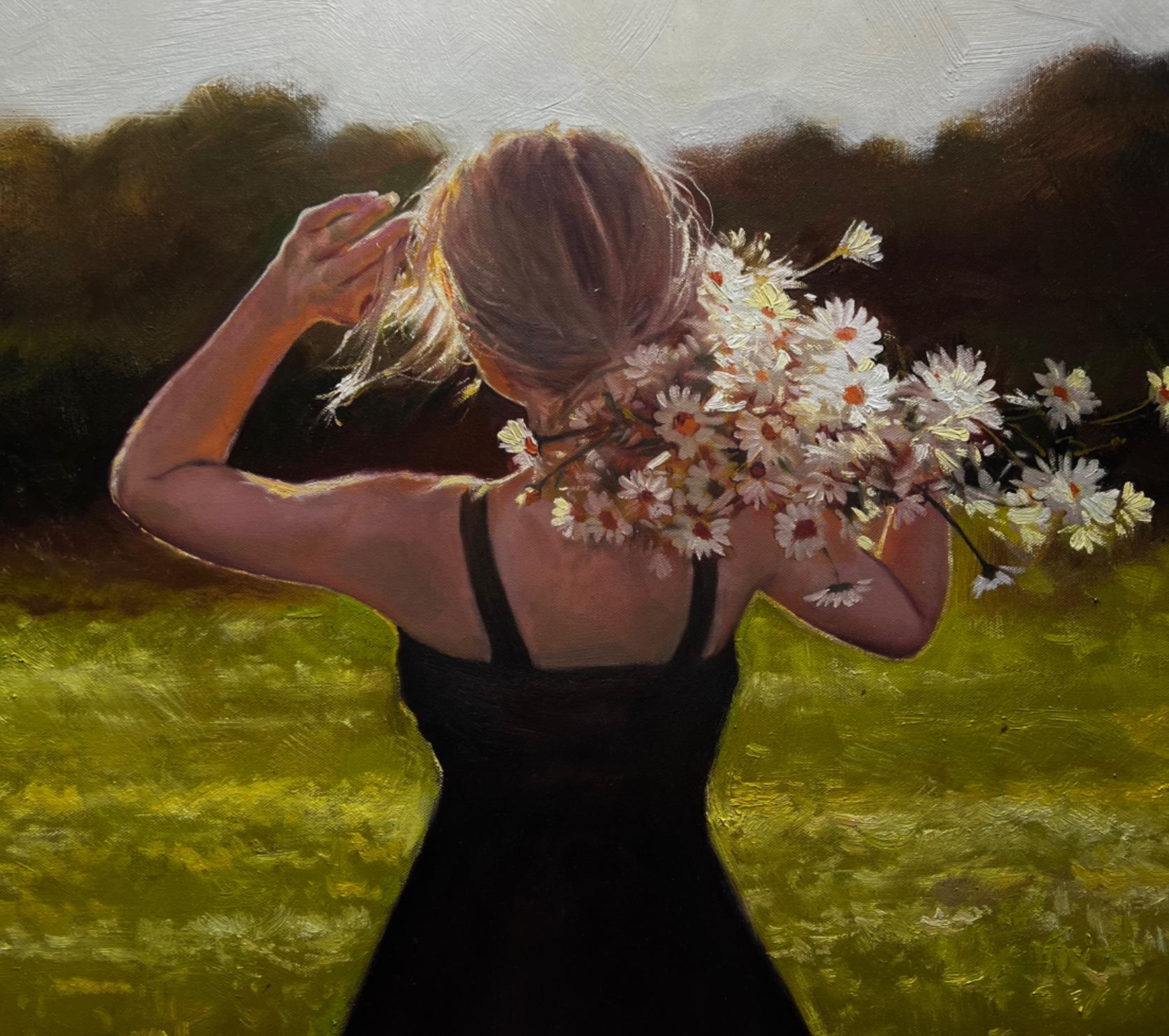 The Happiness of Each Flower, Ölgemälde (Braun), Figurative Painting, von Jose Luis Bermudez