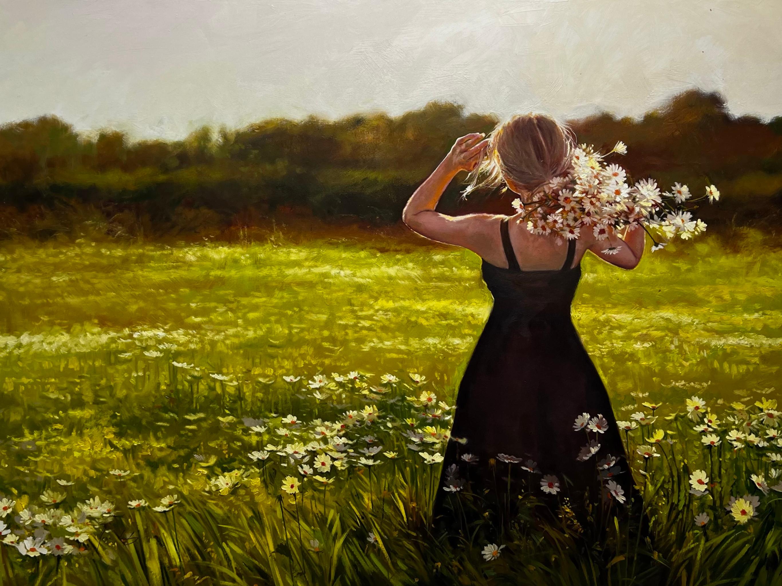 Jose Luis Bermudez Figurative Painting – The Happiness of Each Flower, Ölgemälde
