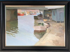 Gandia port Valencia Spain seascape original oil on canvas painting