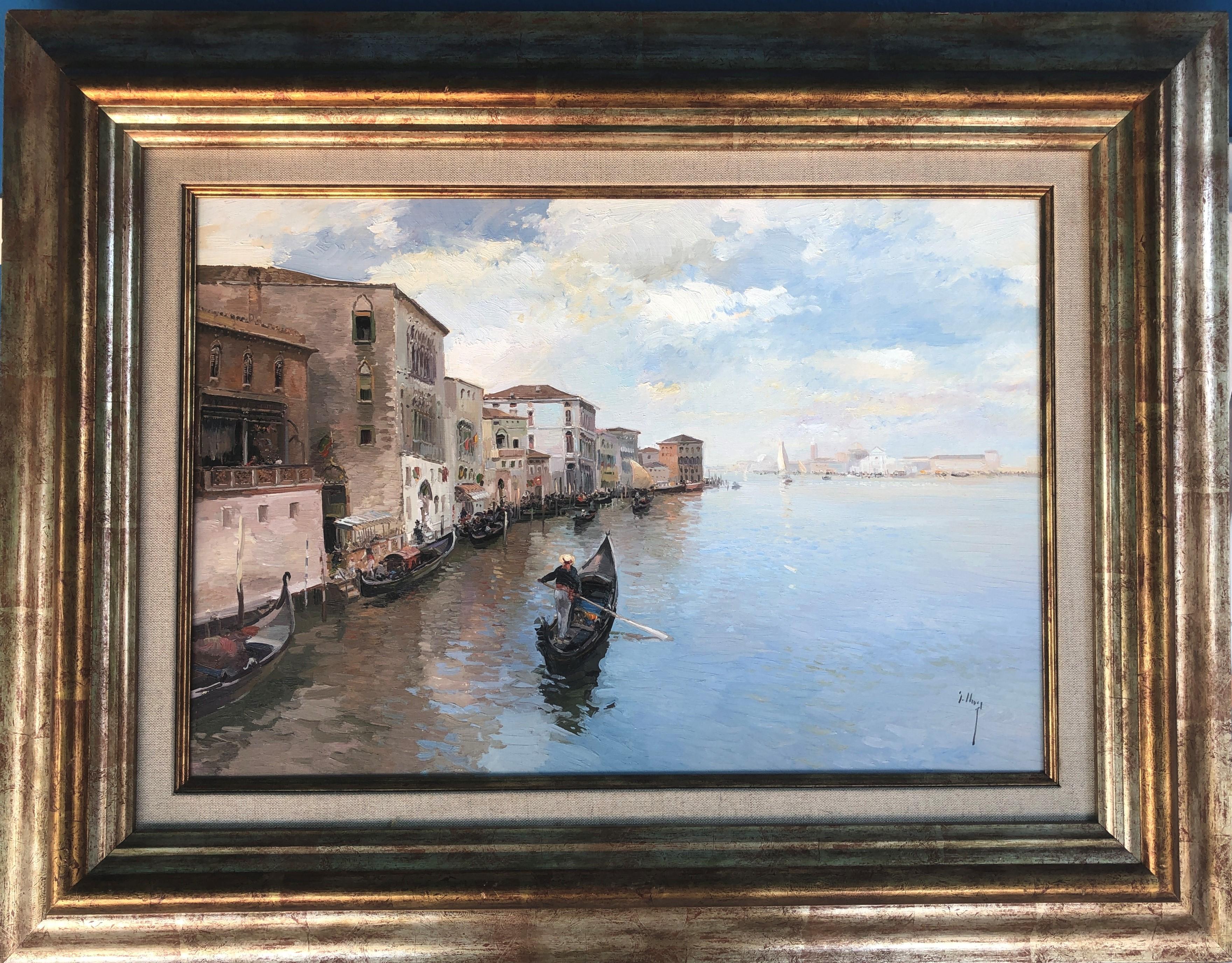 Venice Italy seascape original oil on canvas painting - Painting by José Luis Checa