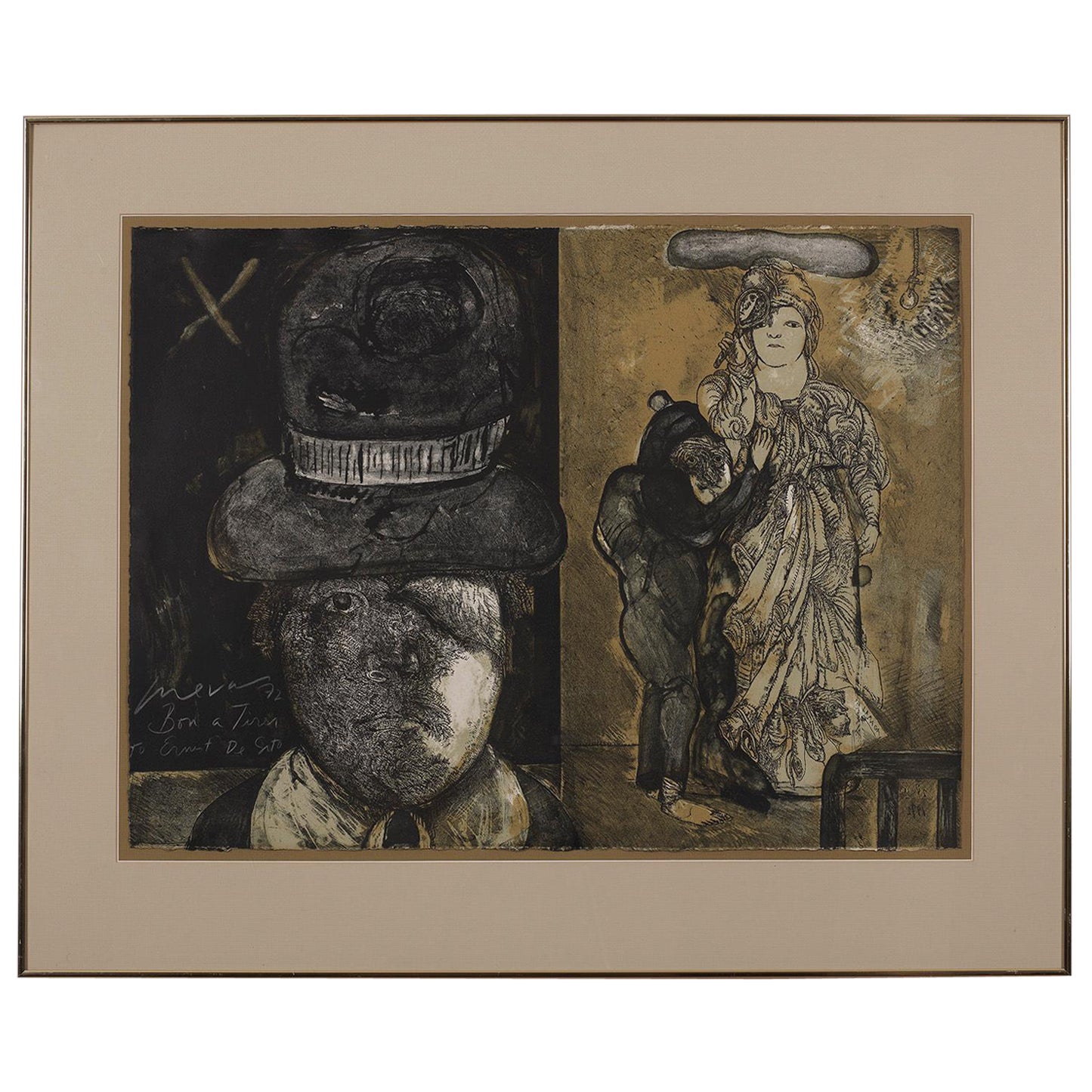 José Luis Cuevas "La Maga" 'The Sorceress' 1972 Gerahmter Druck