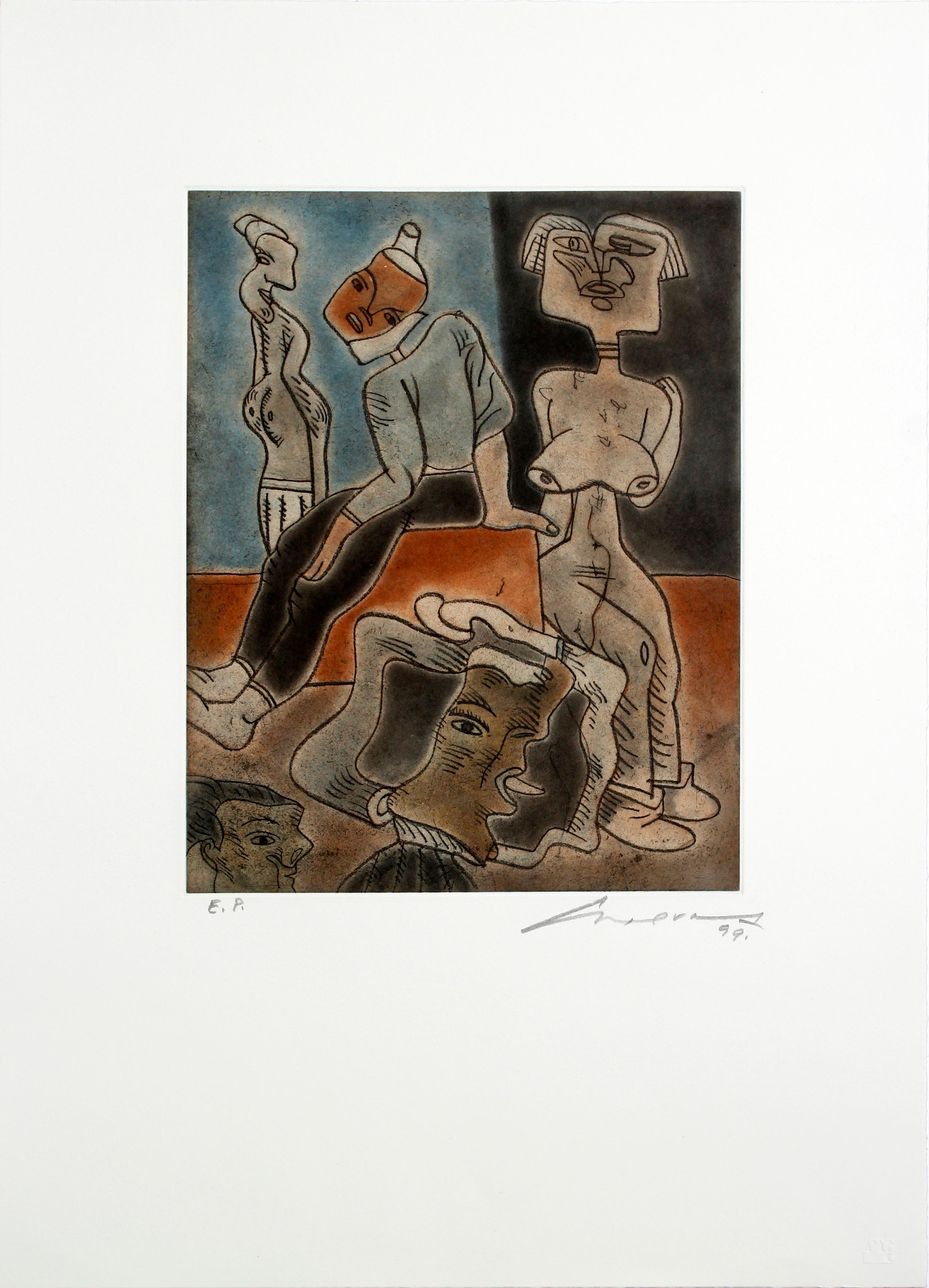 E.P. (Editor's Proof). Signed by José Luis Cuevas on the lower right. We provide with a signed certificate of authenticity by the publisher. 

Paper size: 55 x 38 cm
Print size: 30 x 23 cm

José Luis Cuevas made etchings, illustrations, sculptures,
