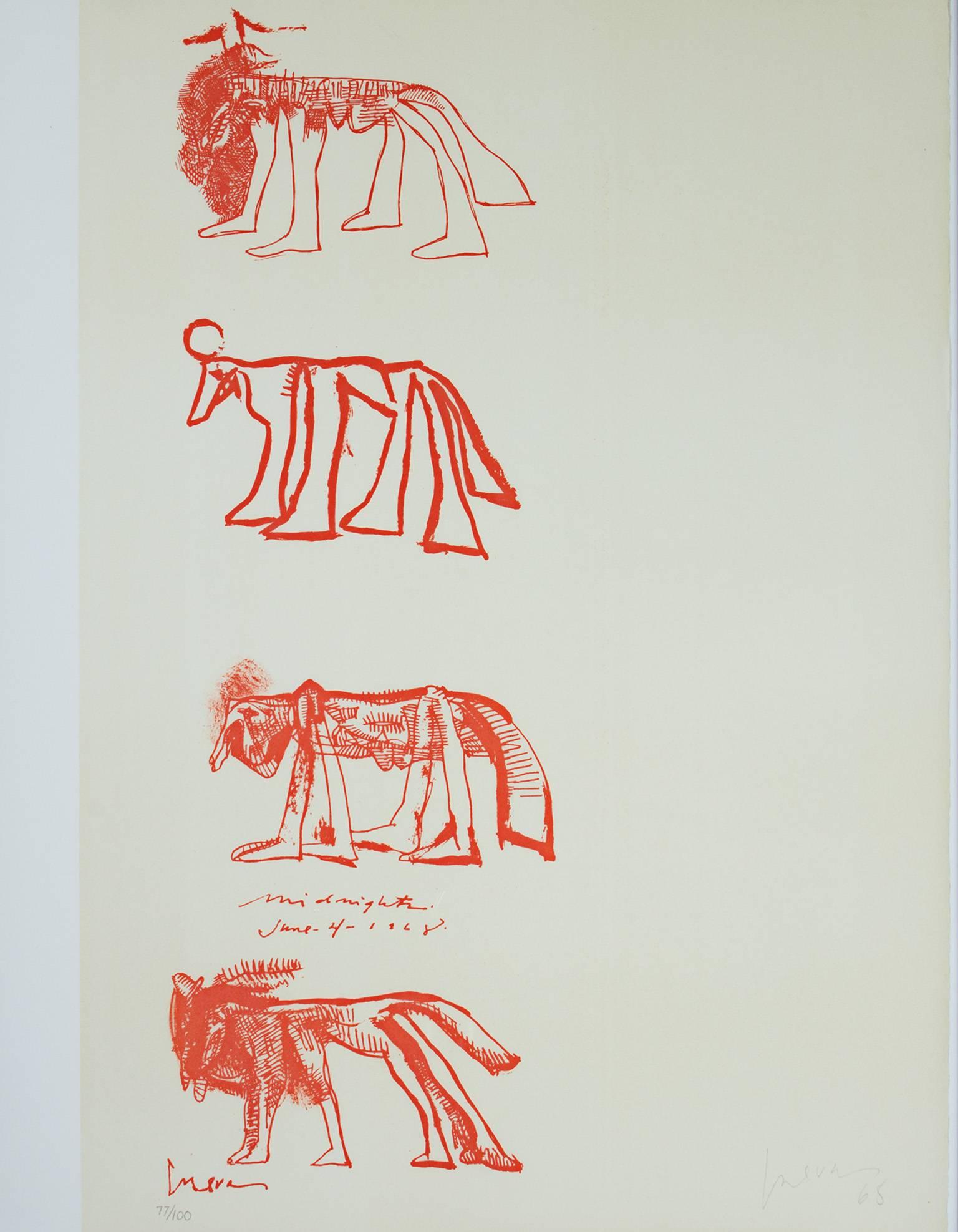 José Luis Cuevas Animal Print - "Four Animals, " Color Lithograph signed by Jose Luis Cuevas