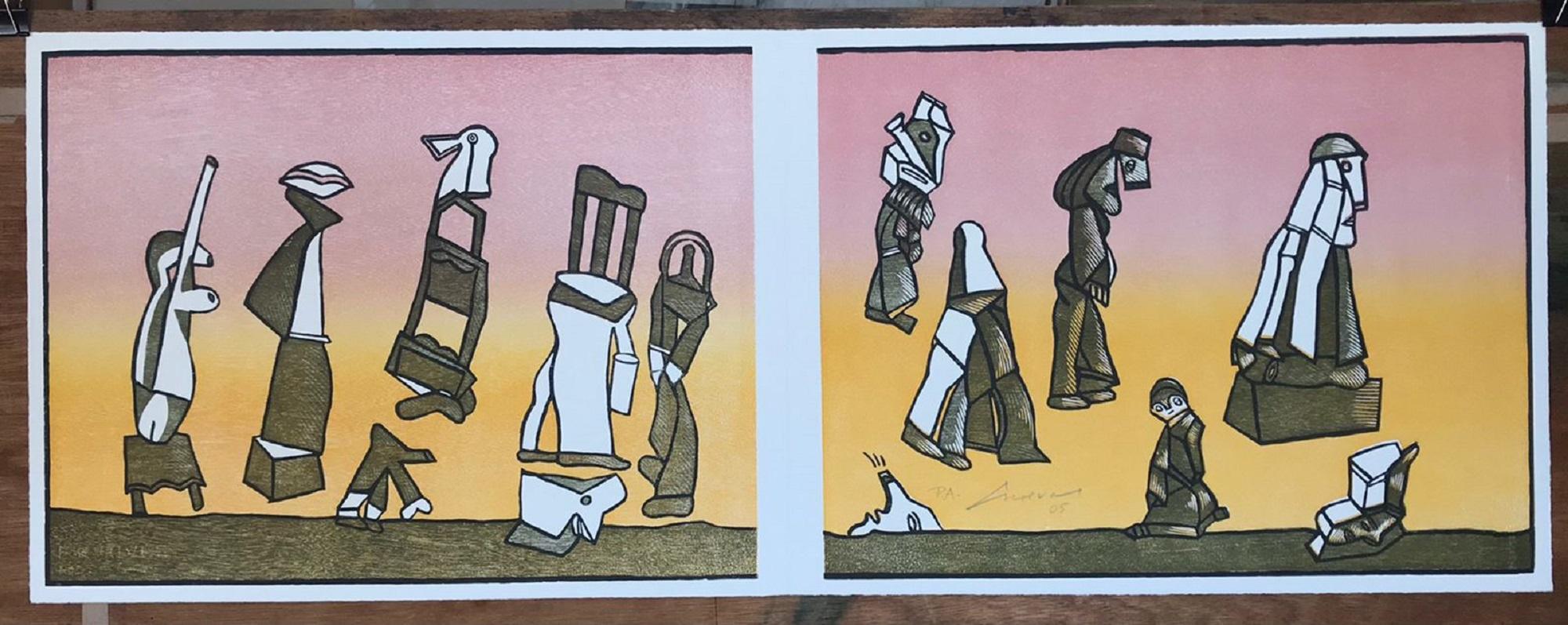 Jose Luis Cuevas, 'Suite Sobre la Vida III y IV', 2005, Woodcut, 15.7x42.3 in - Print by José Luis Cuevas