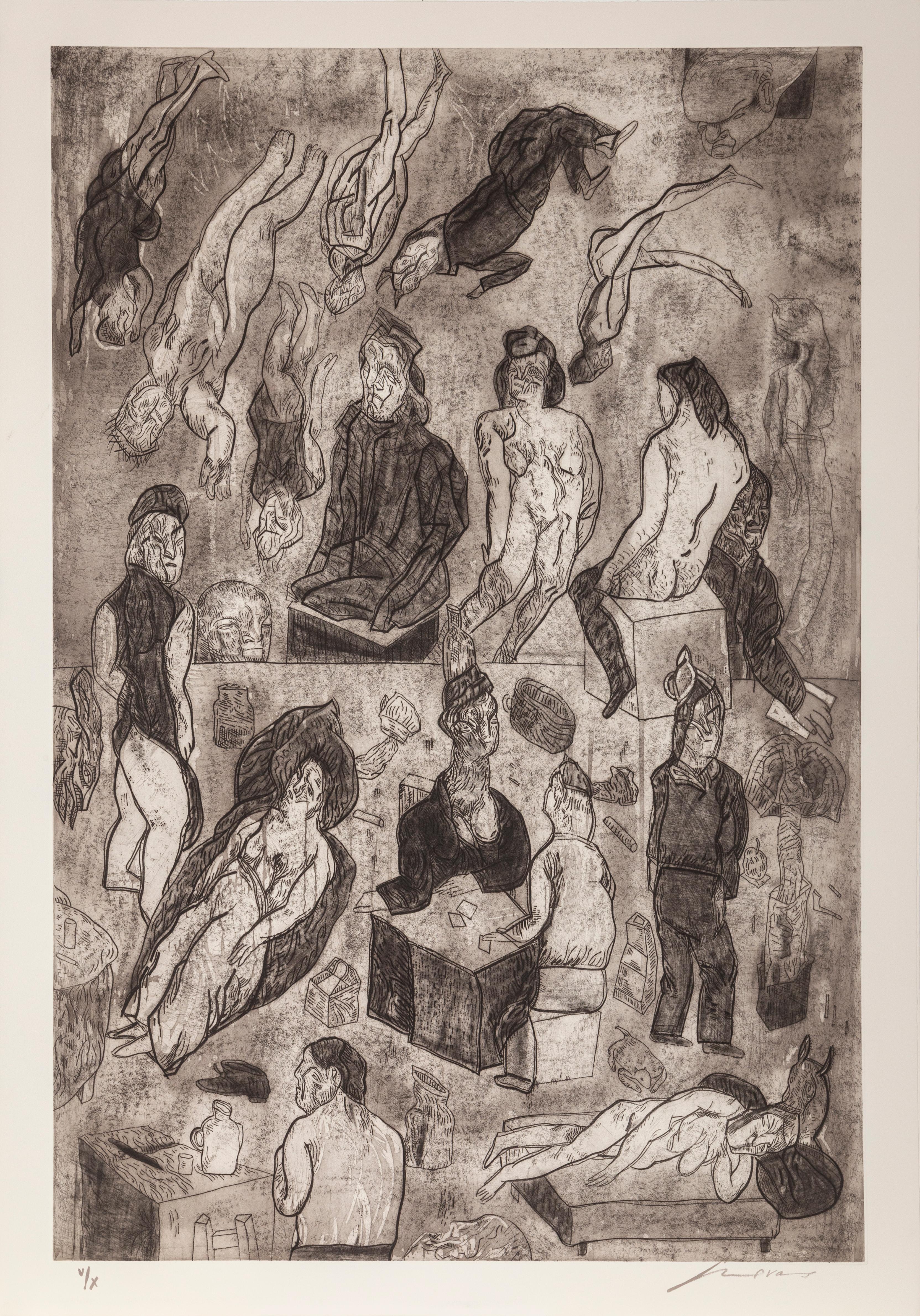 José Luis Cuevas Figurative Print - Las Victimas, Signed Surrealist Etching by Jose Luis Cuevas