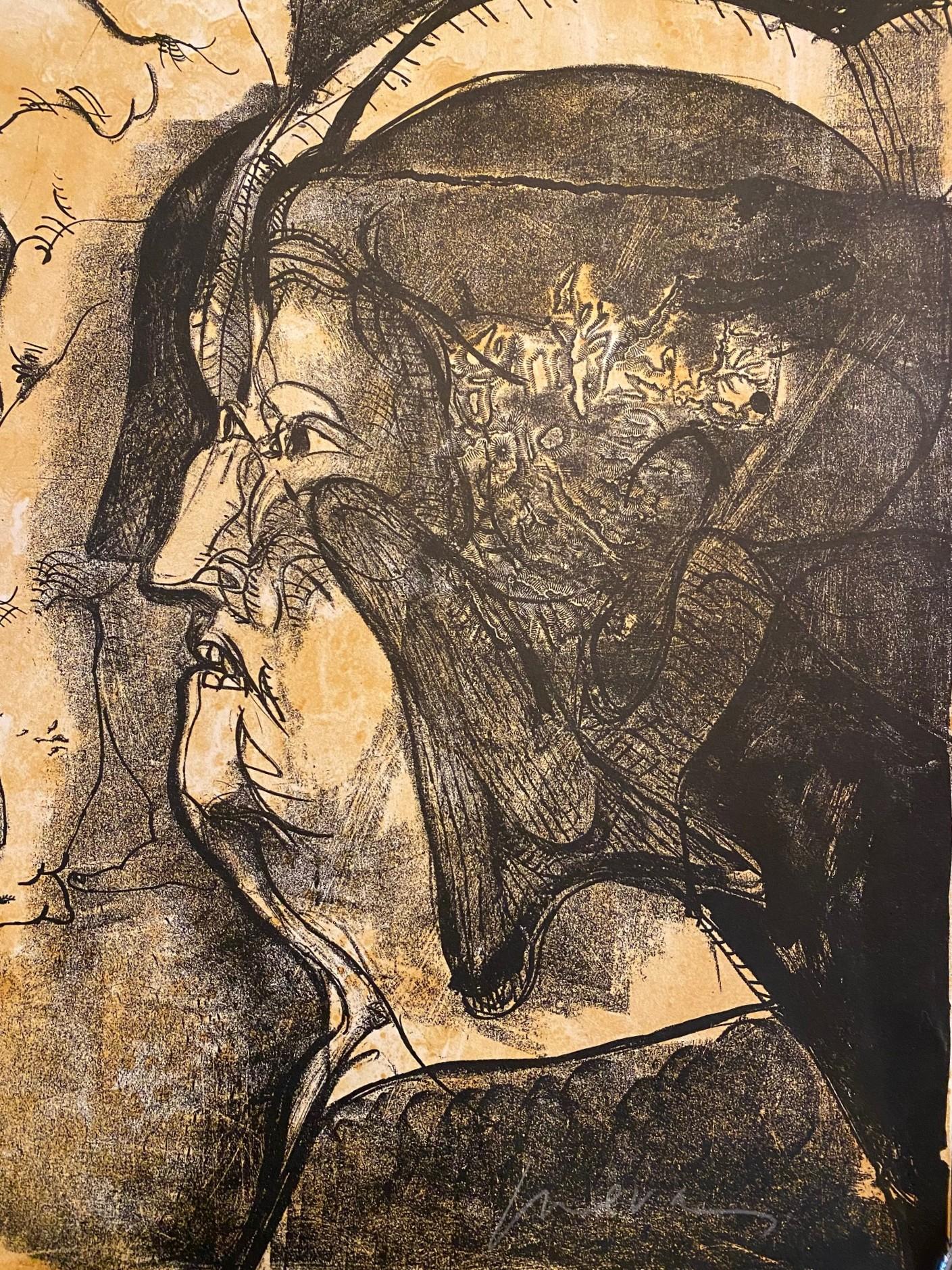 Mid-Century Modern José Luis Cuevas Signed Limited Ed. Mexican Lithograph Lo Feo de Este Mundo III For Sale