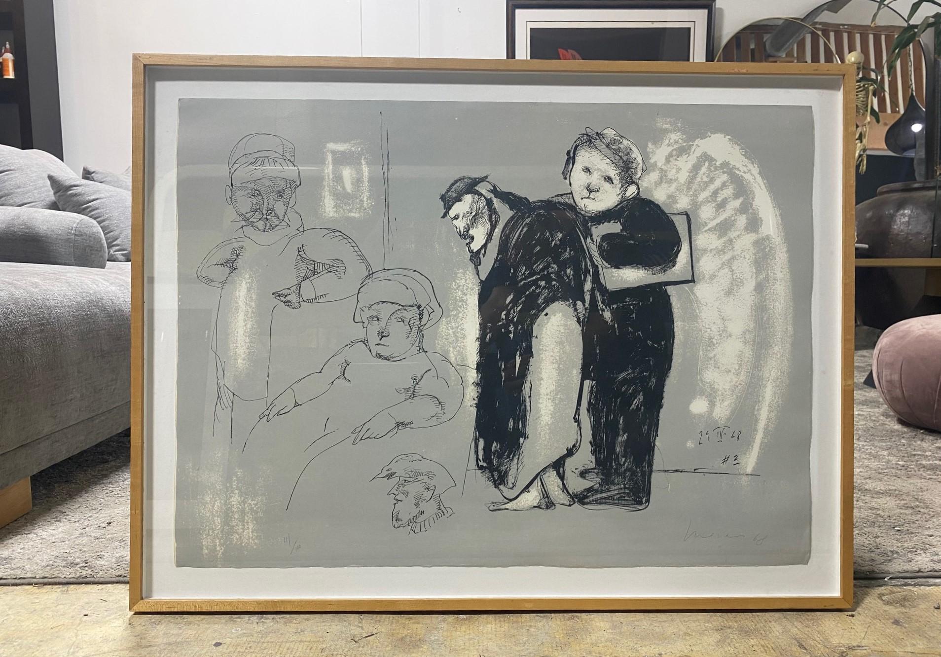 Una fantastica e stranamente affascinante litografia di grandi dimensioni del famoso artista messicano José Luis Cuevas (1934-2017) intitolata 