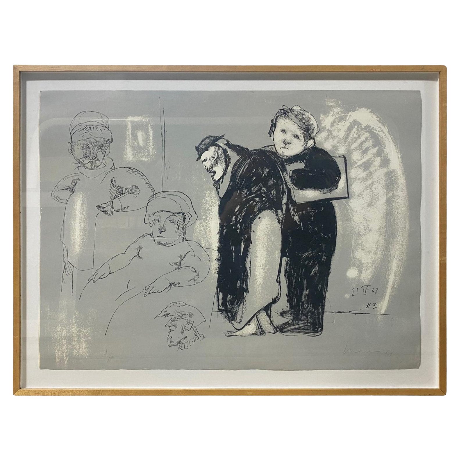 José Luis Cuevas Signed Limited Edition Mexican Lithograph Print Prisoners, 1968