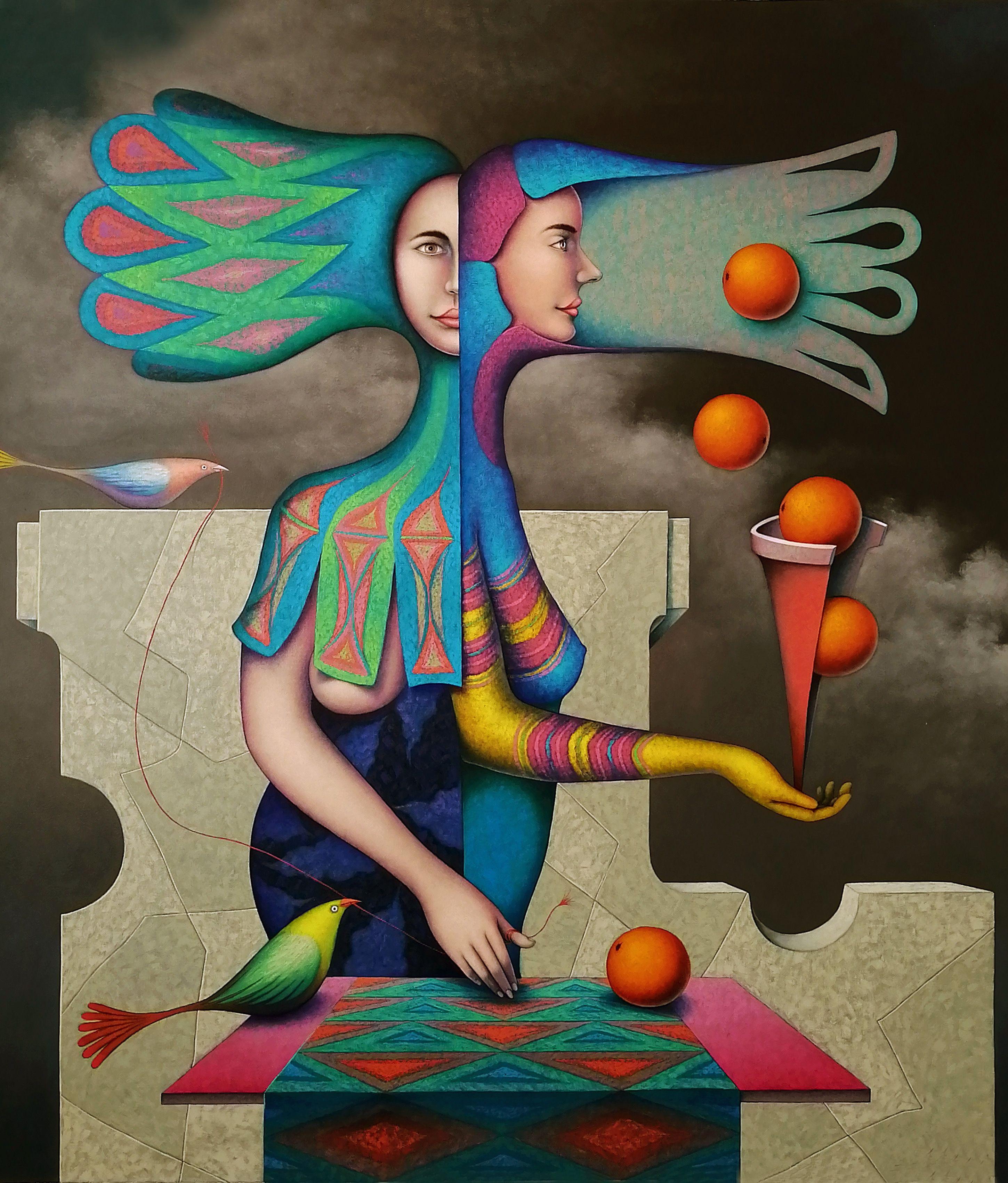 Orange Levitation, Gemälde, Öl auf Leinwand – Painting von Jose Luis De la Barra Bellido