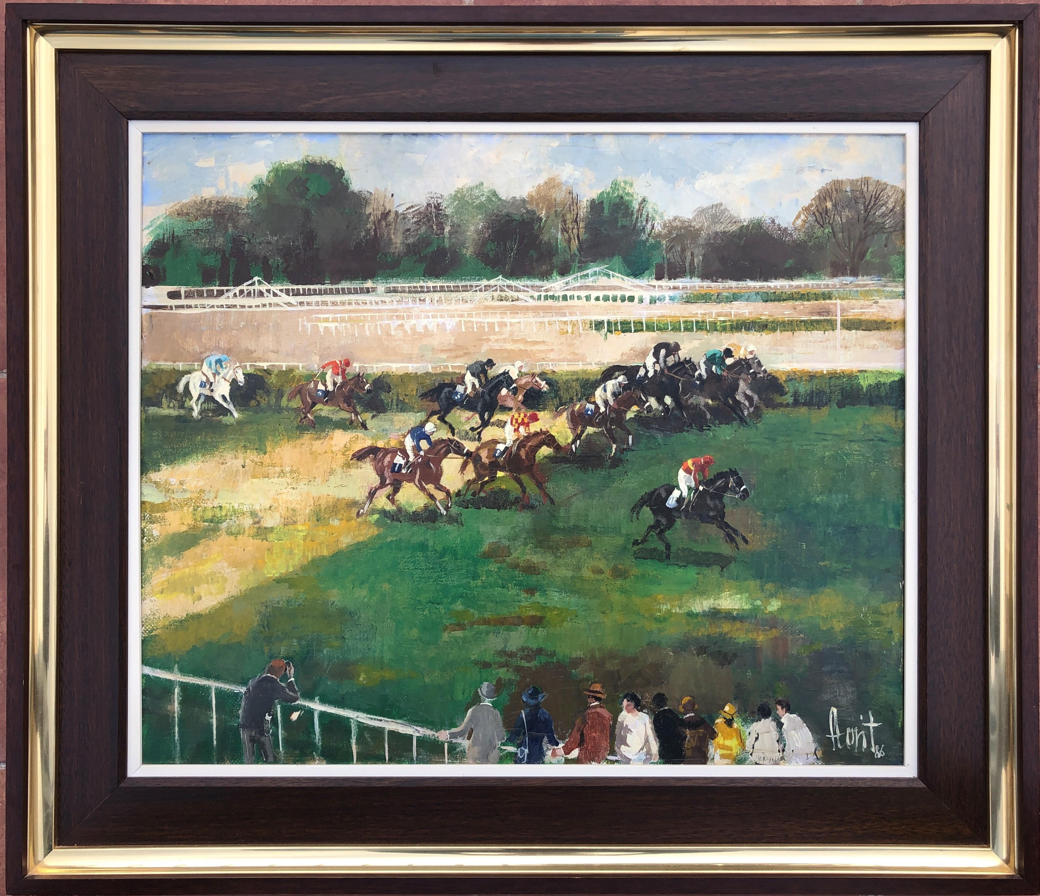 Horse race oil on canvas painting - Painting by Jose Luis Florit Rodero