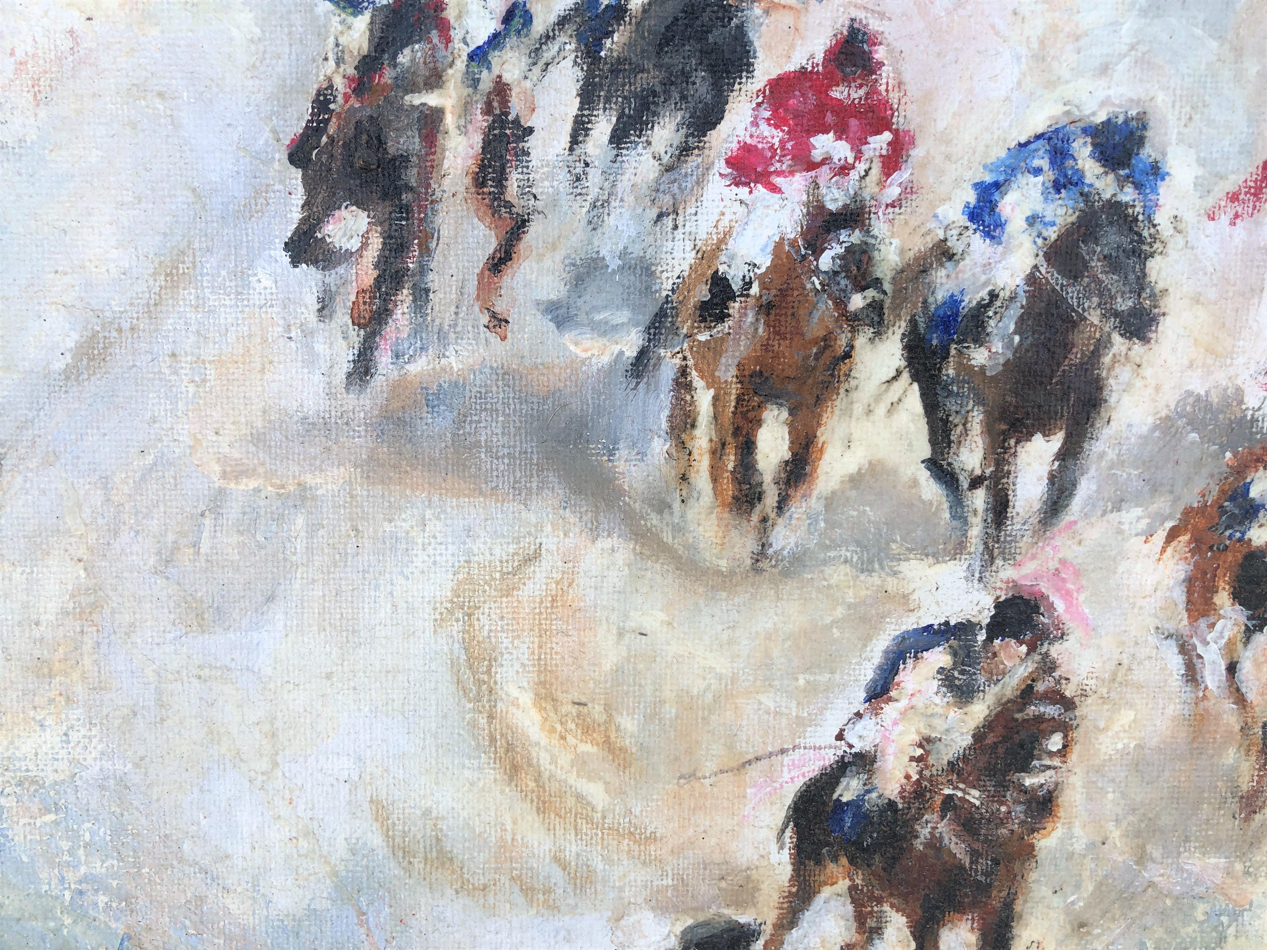 Peinture à l'huile sur toile d'une course de chevaux - Fauvisme Painting par Jose Luis Florit Rodero