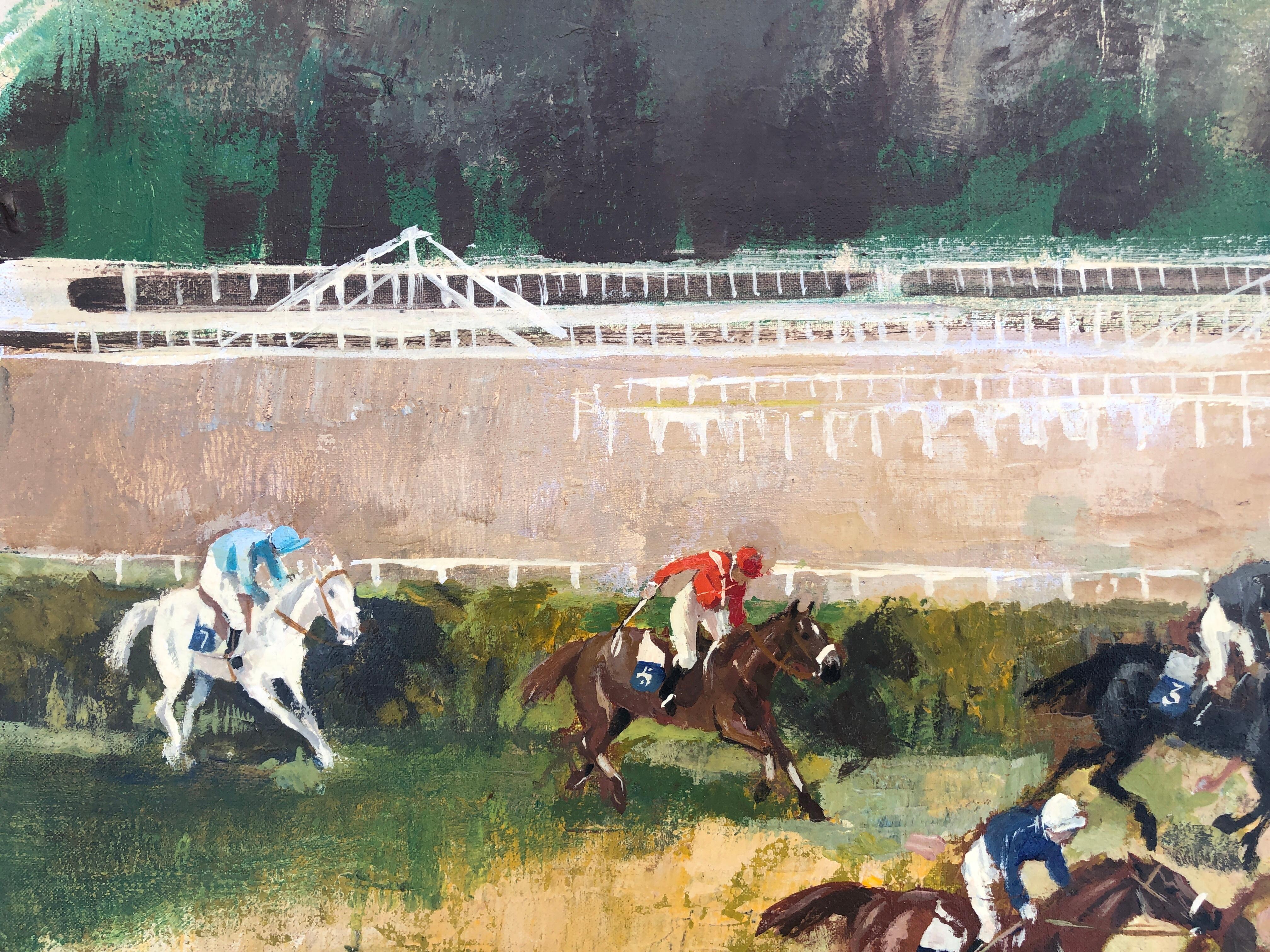 Horse race oil on canvas painting - Fauvist Painting by Jose Luis Florit Rodero