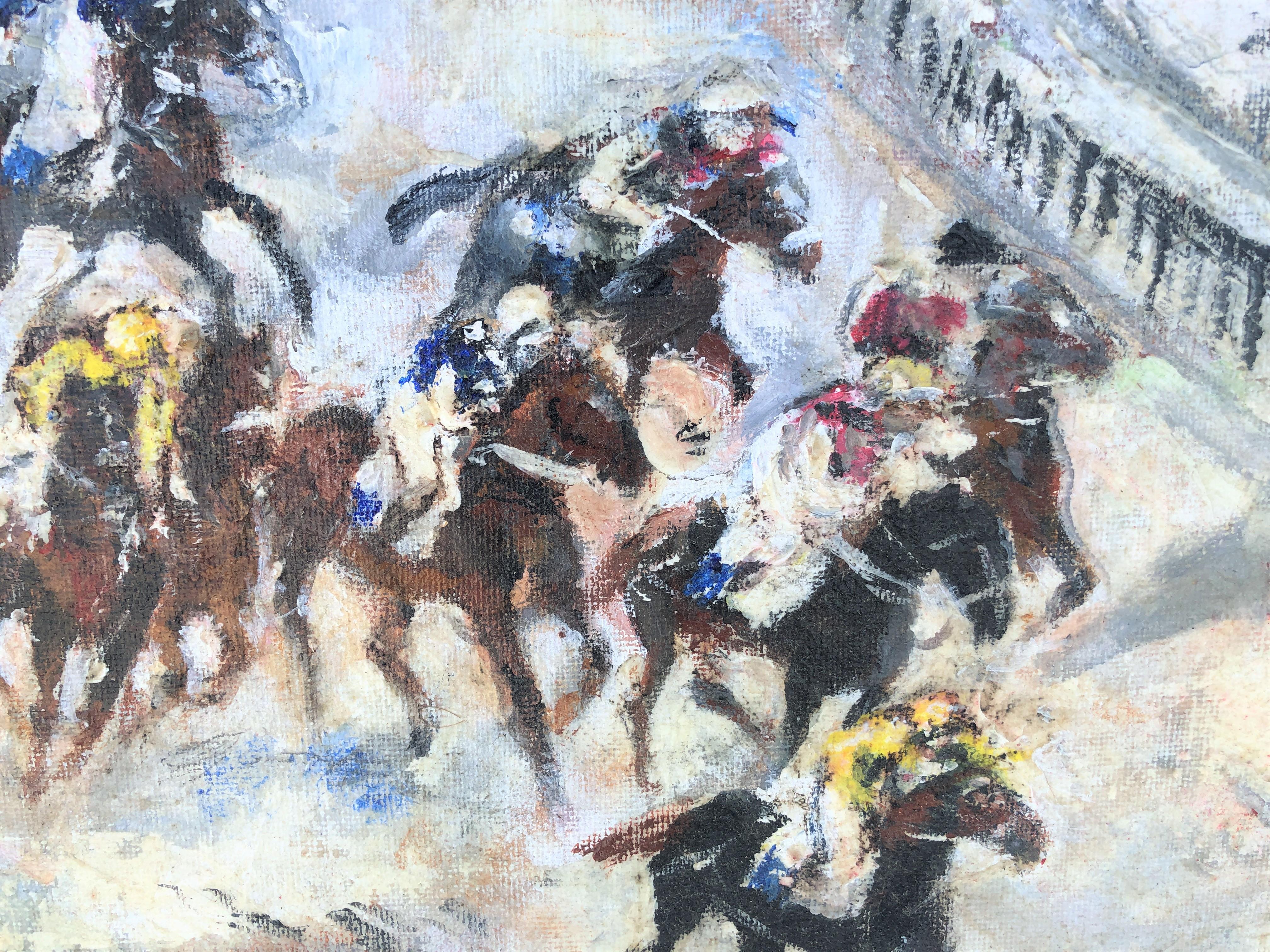 Horse race oil on canvas painting - Fauvist Painting by Jose Luis Florit Rodero