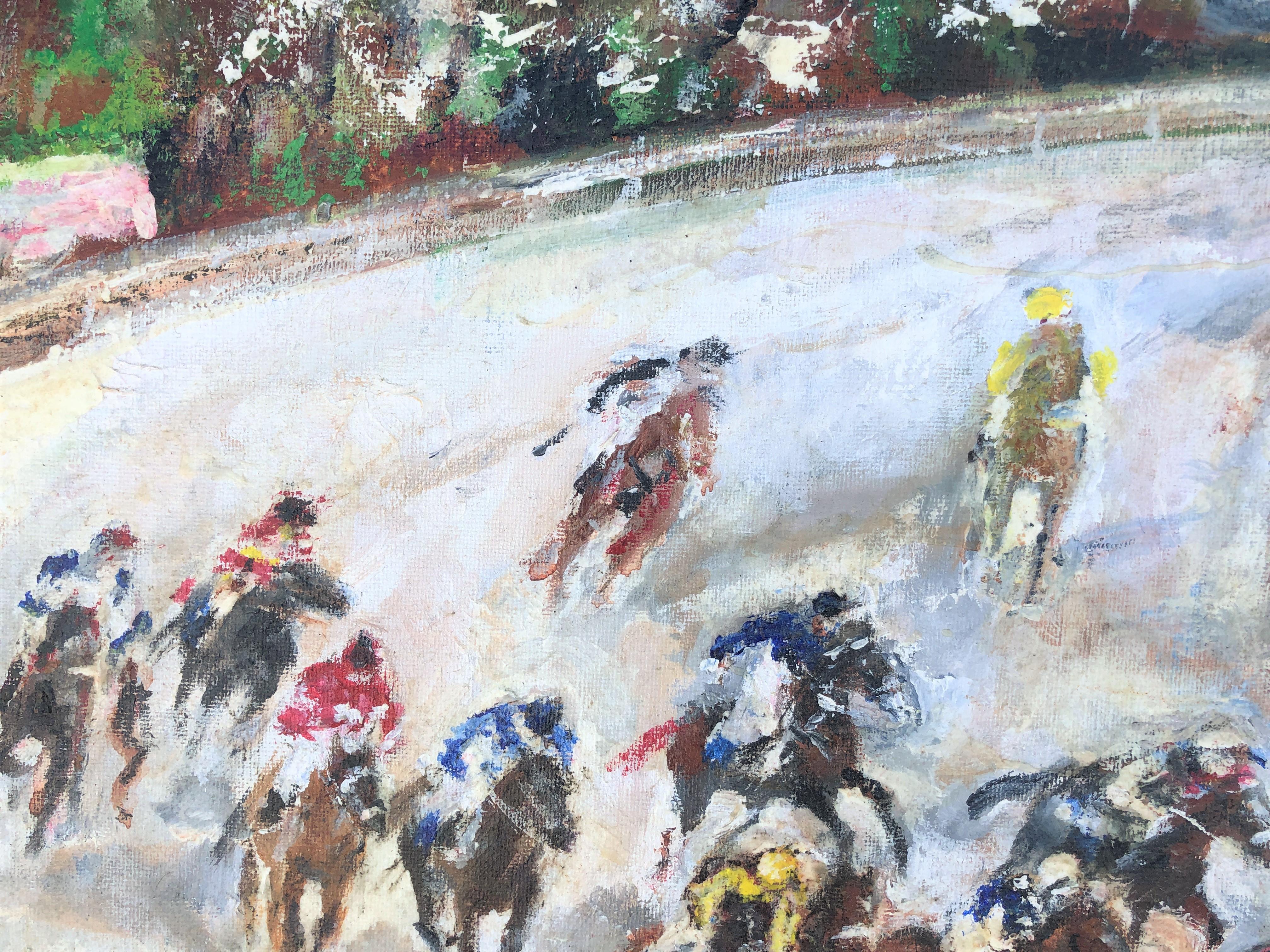 Peinture à l'huile sur toile d'une course de chevaux en vente 2