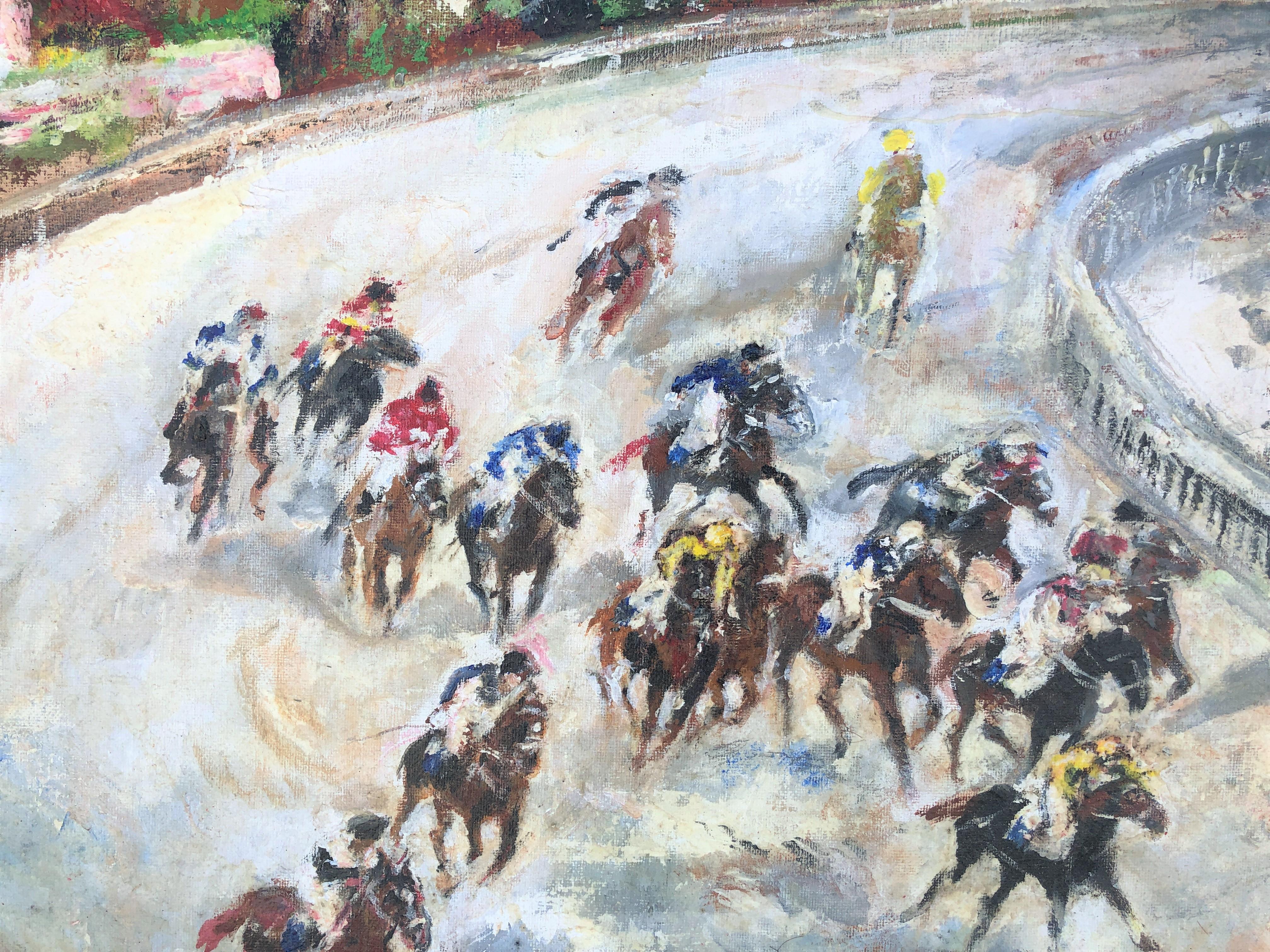 Peinture à l'huile sur toile d'une course de chevaux en vente 3