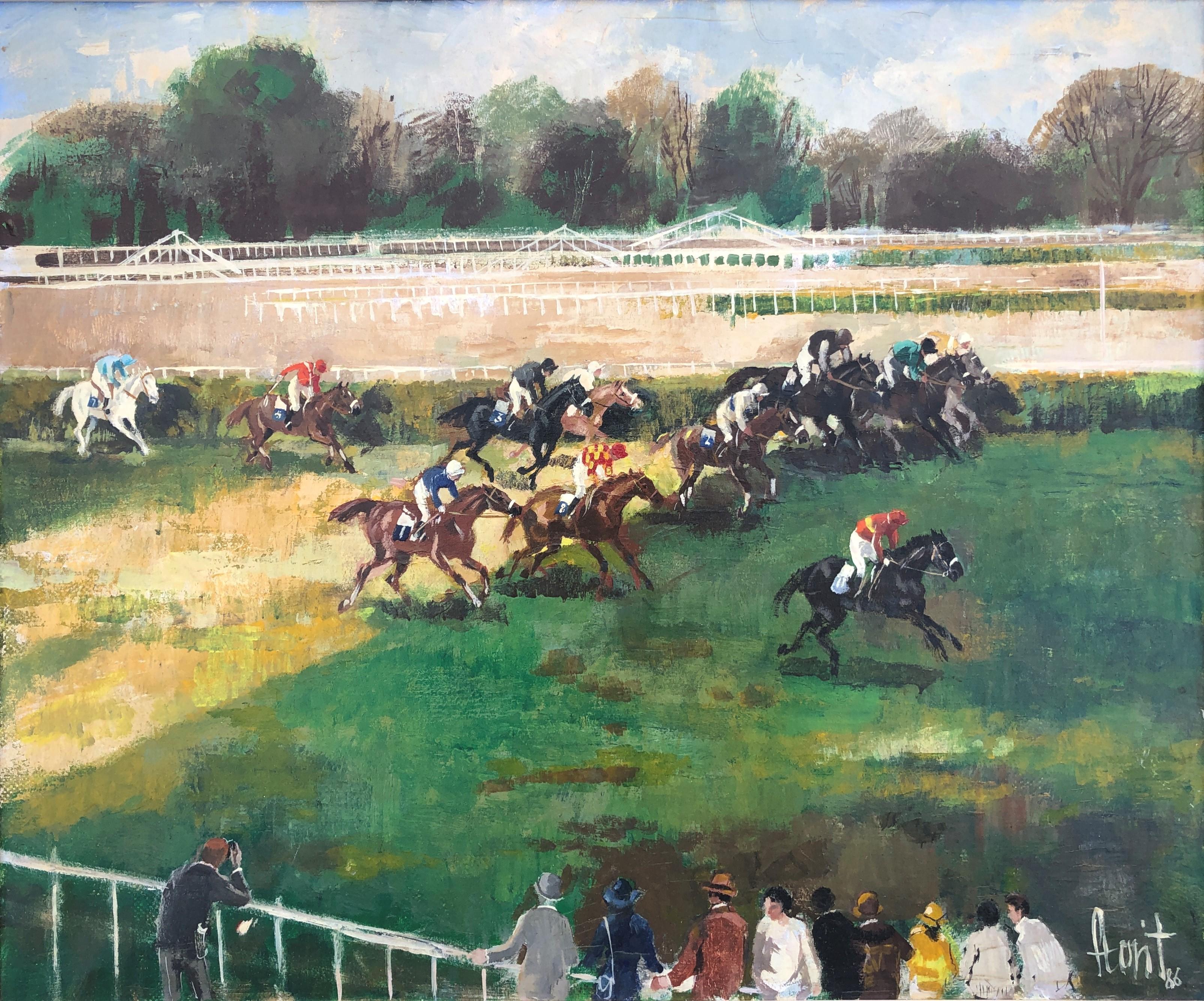 Jose Luis Florit Rodero Animal Painting - Horse race oil on canvas painting