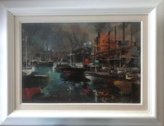 Industrial port Barcelona Spain spanish urbanscape oil on canvas painting