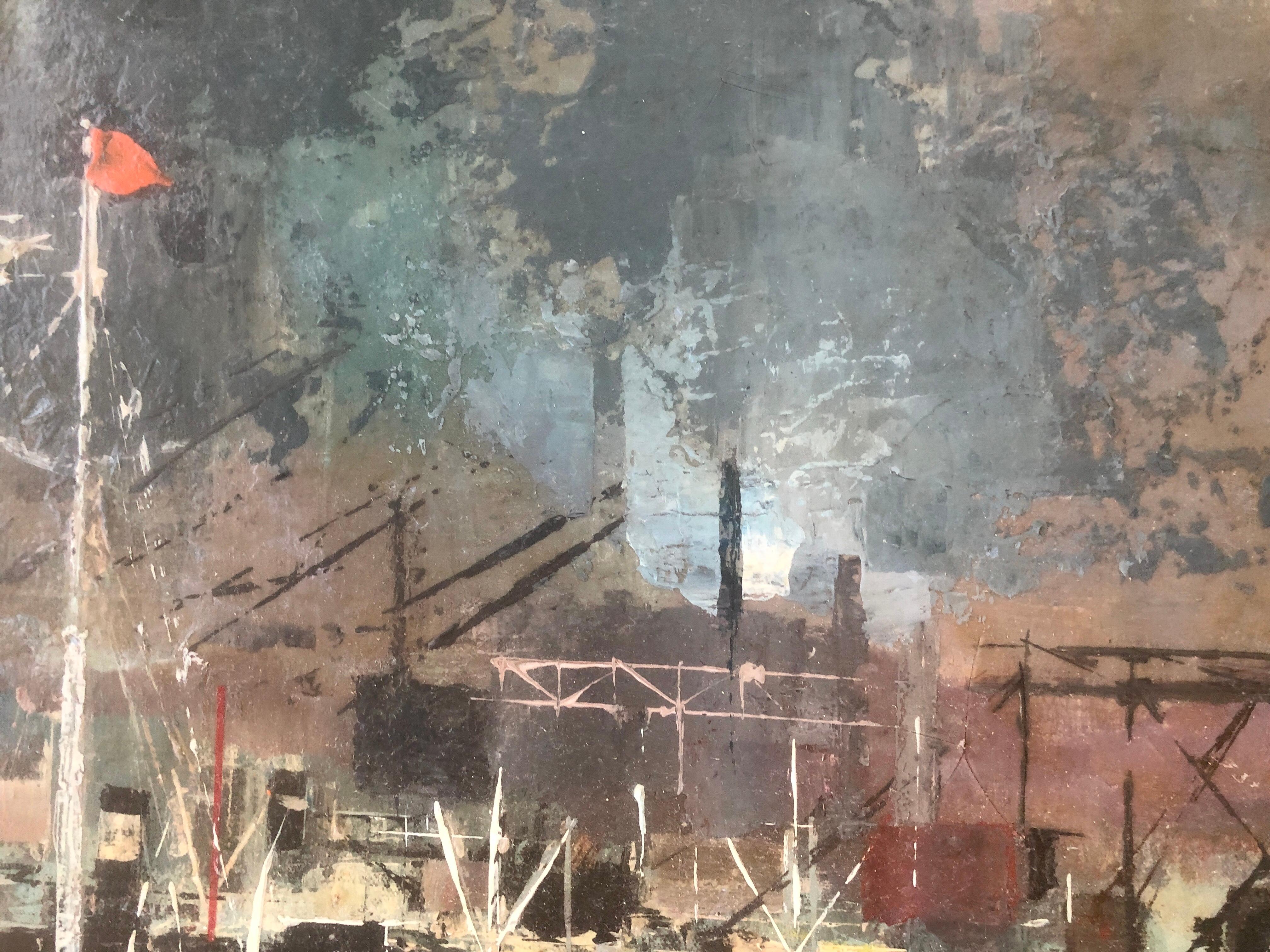 Jose Luis Florit - Puerto industrial - Óleo sobre lienzo
Medidas del óleo 50x73 cm.
Medidas del marco 77x100 cm.

José Luis Florit Rodero (Madrid, 1909-París, 2000). Delineante y pintor. Formado en Olot y Figueras, fue guiado en sus primeros años