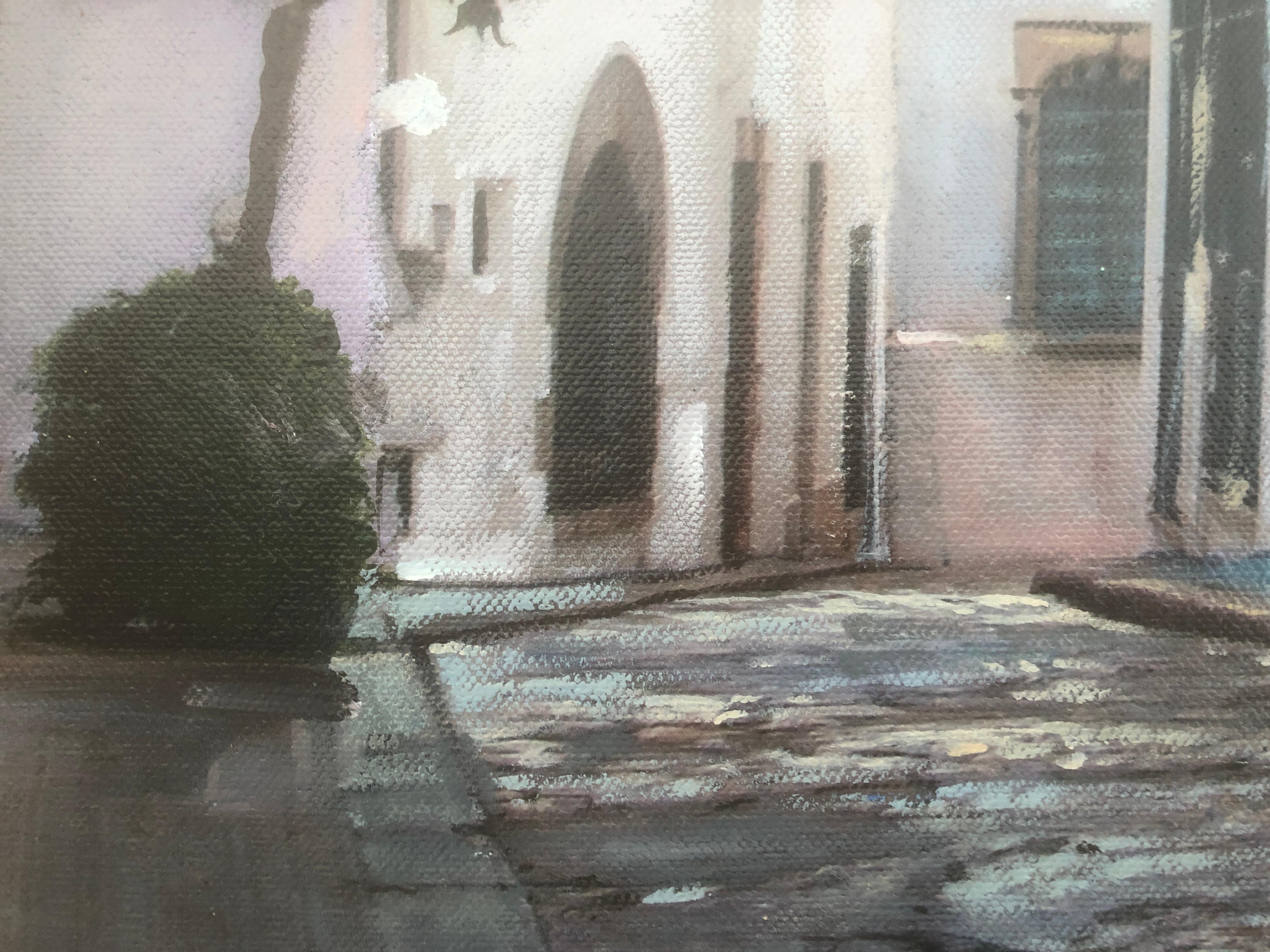 Corner of Sitges mixed media on canvas urbanscape Spain - Realist Painting by José Luis Fuentetaja
