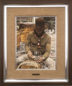 Hippie, peinture à l'huile originale acrylique sur toile, réalisme, Espagne Sitges, années 70