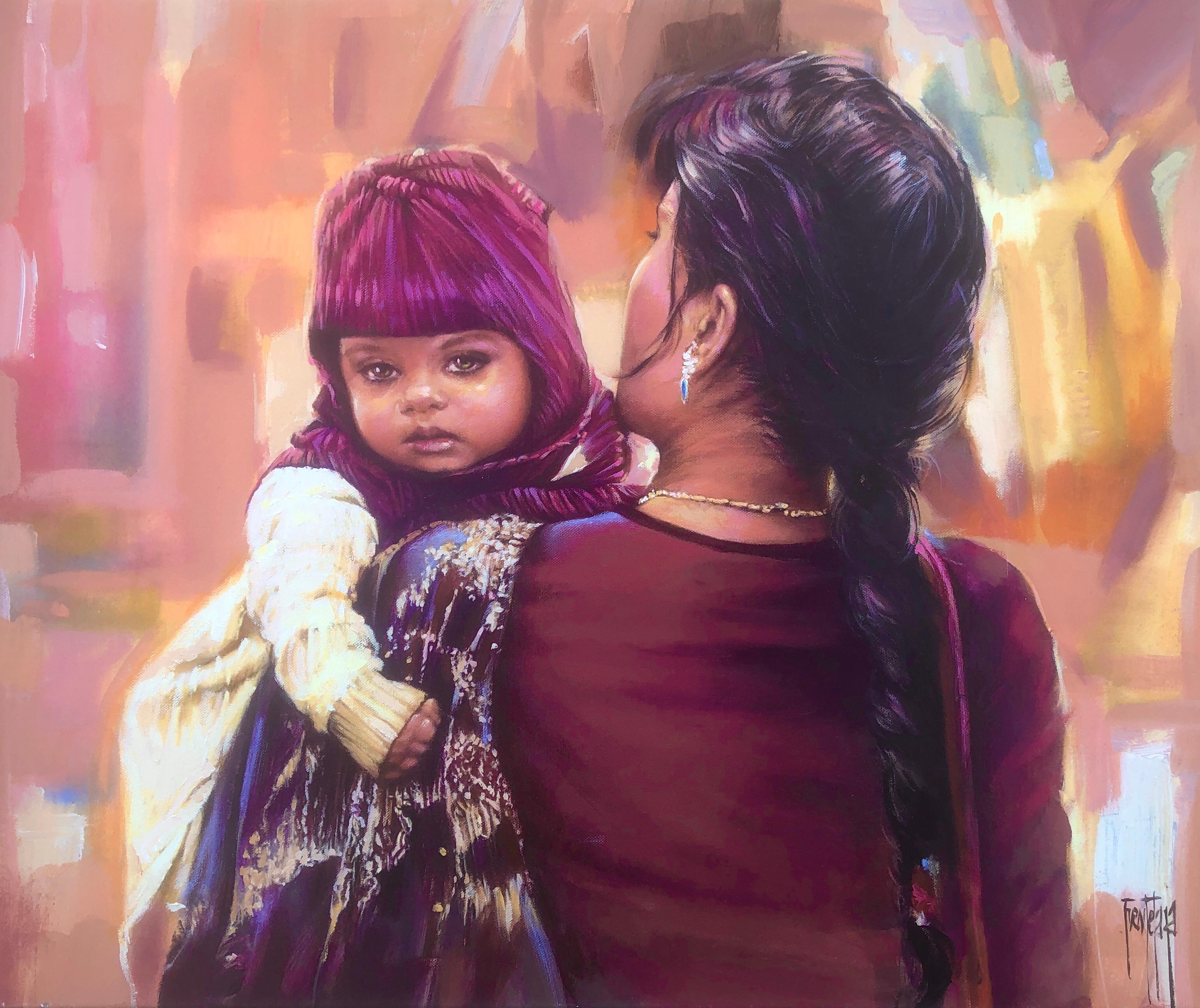 José Luis Fuentetaja Portrait Painting - Maternity mixed media on canvas Nepal