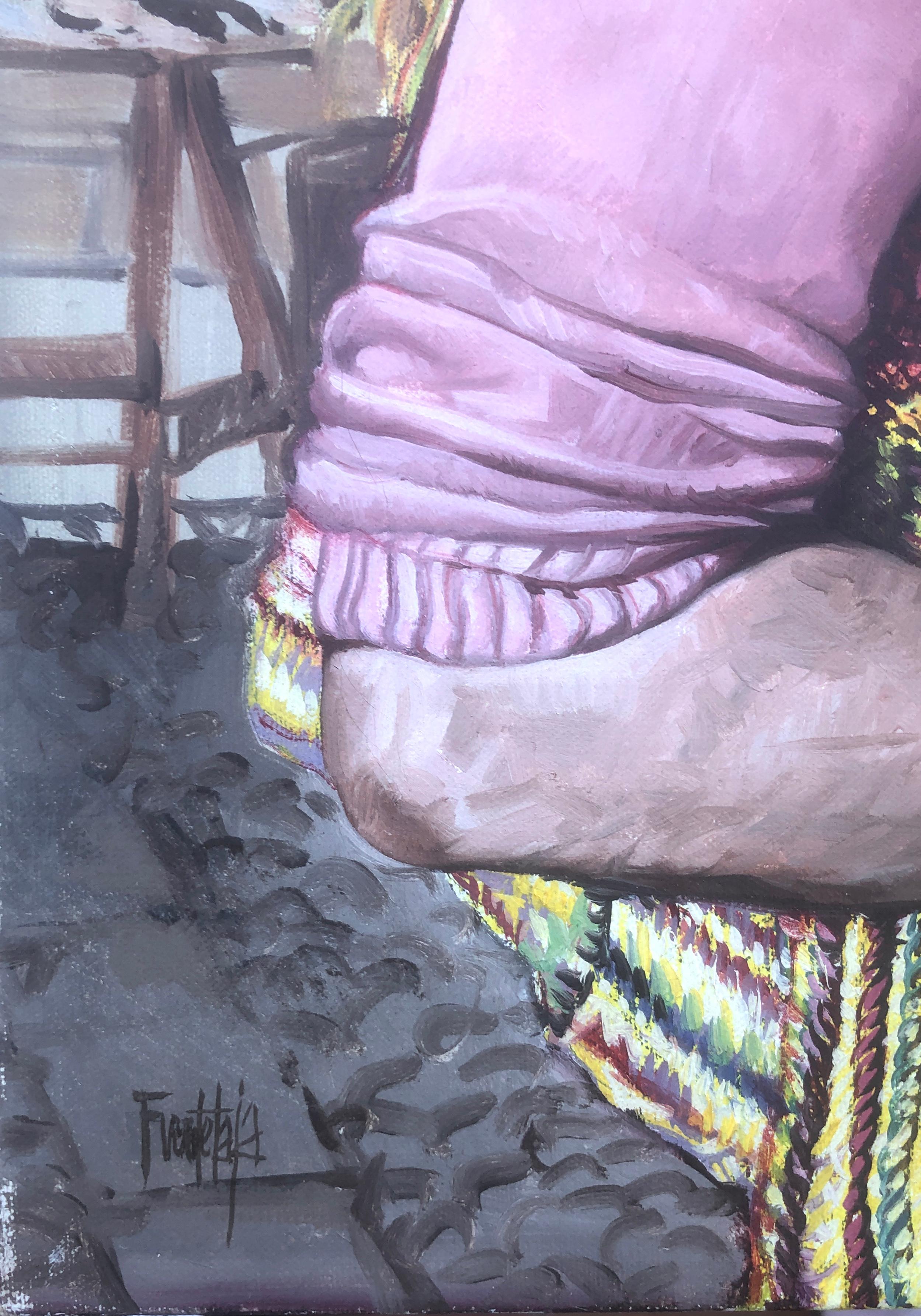 Paternidad óleo acrílico sobre lienzo pintura realismo España Sitges años 70 - Painting de José Luis Fuentetaja