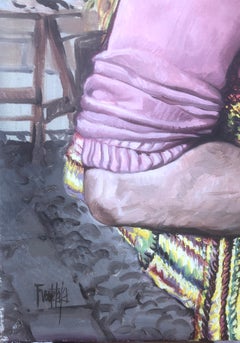 Paternity huile acrylique sur toile peinture réalisme Espagne Sitges années 70