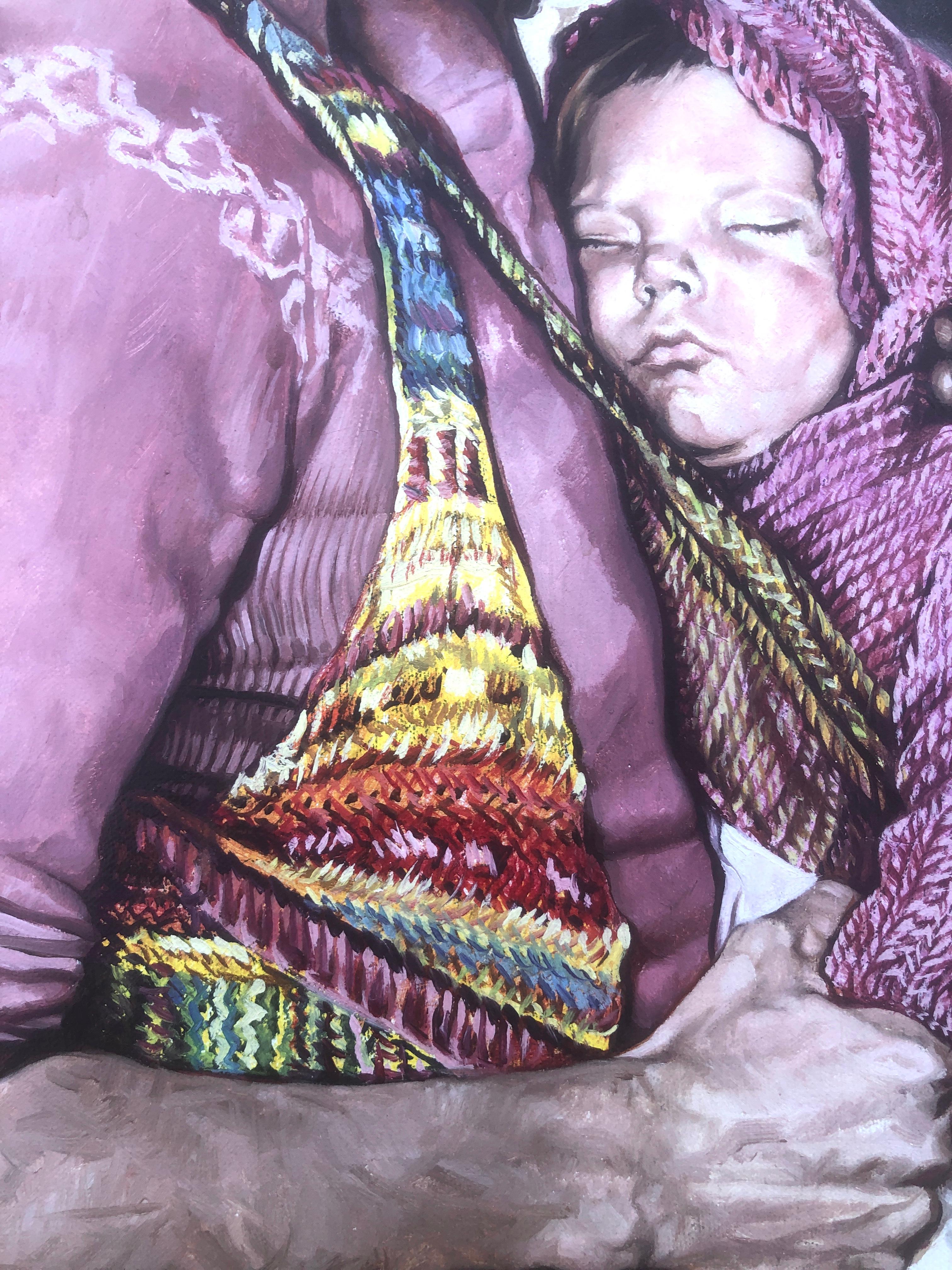 Paternidad óleo acrílico sobre lienzo pintura realismo España Sitges años 70 - Painting Realista de José Luis Fuentetaja
