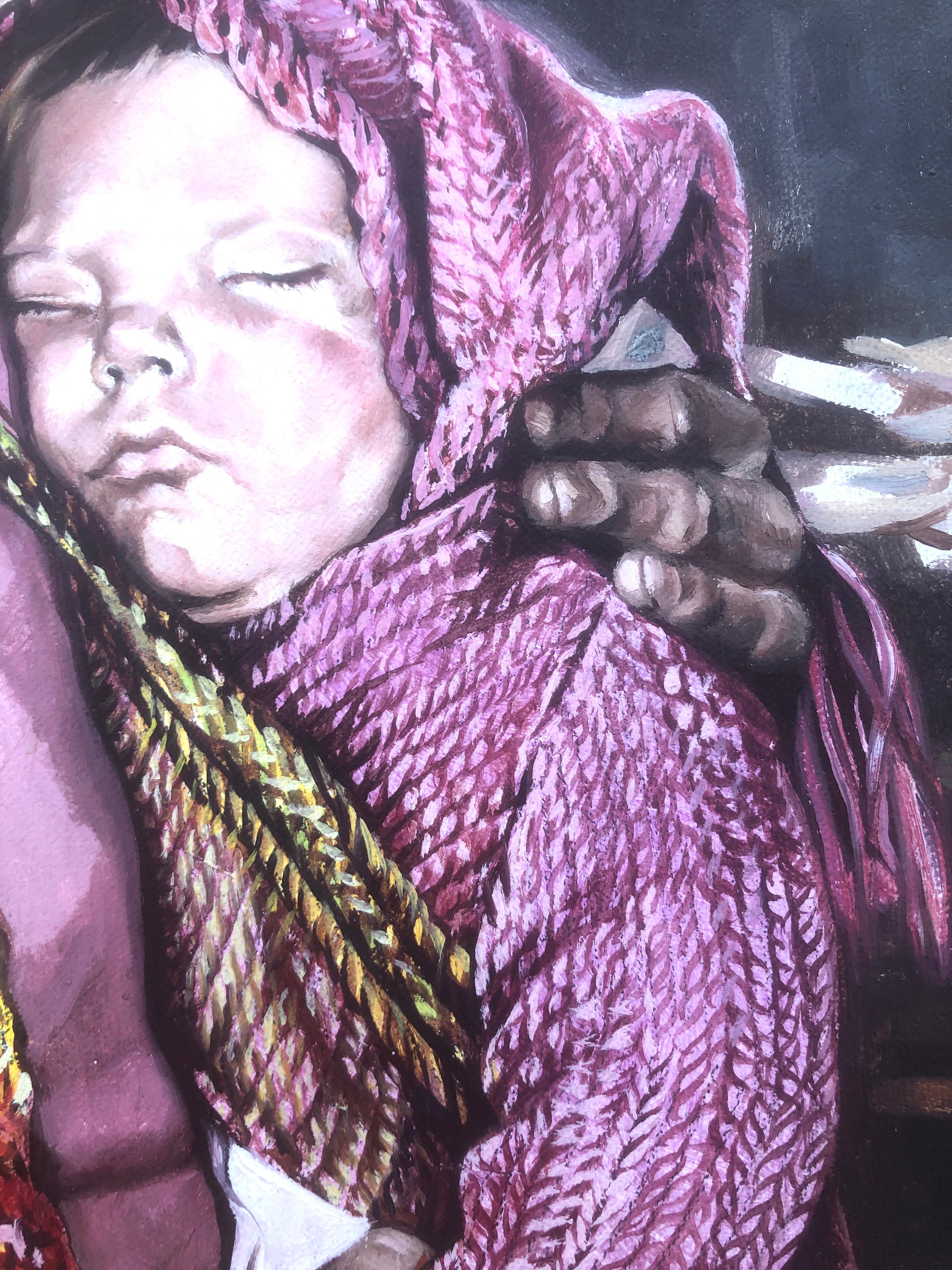 Paternidad óleo acrílico sobre lienzo pintura realismo España Sitges años 70 en venta 1