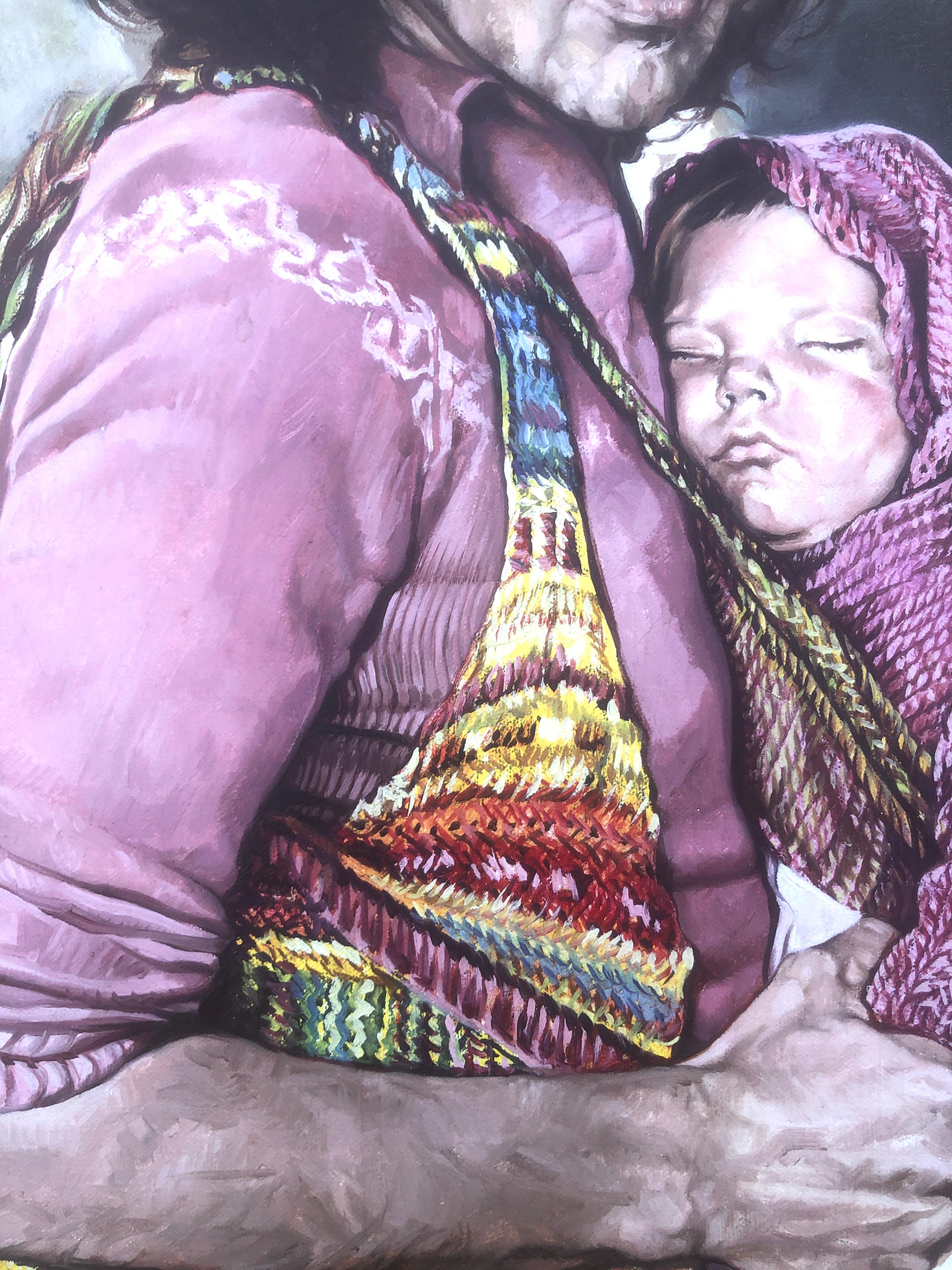 Paternidad óleo acrílico sobre lienzo pintura realismo España Sitges años 70 en venta 2