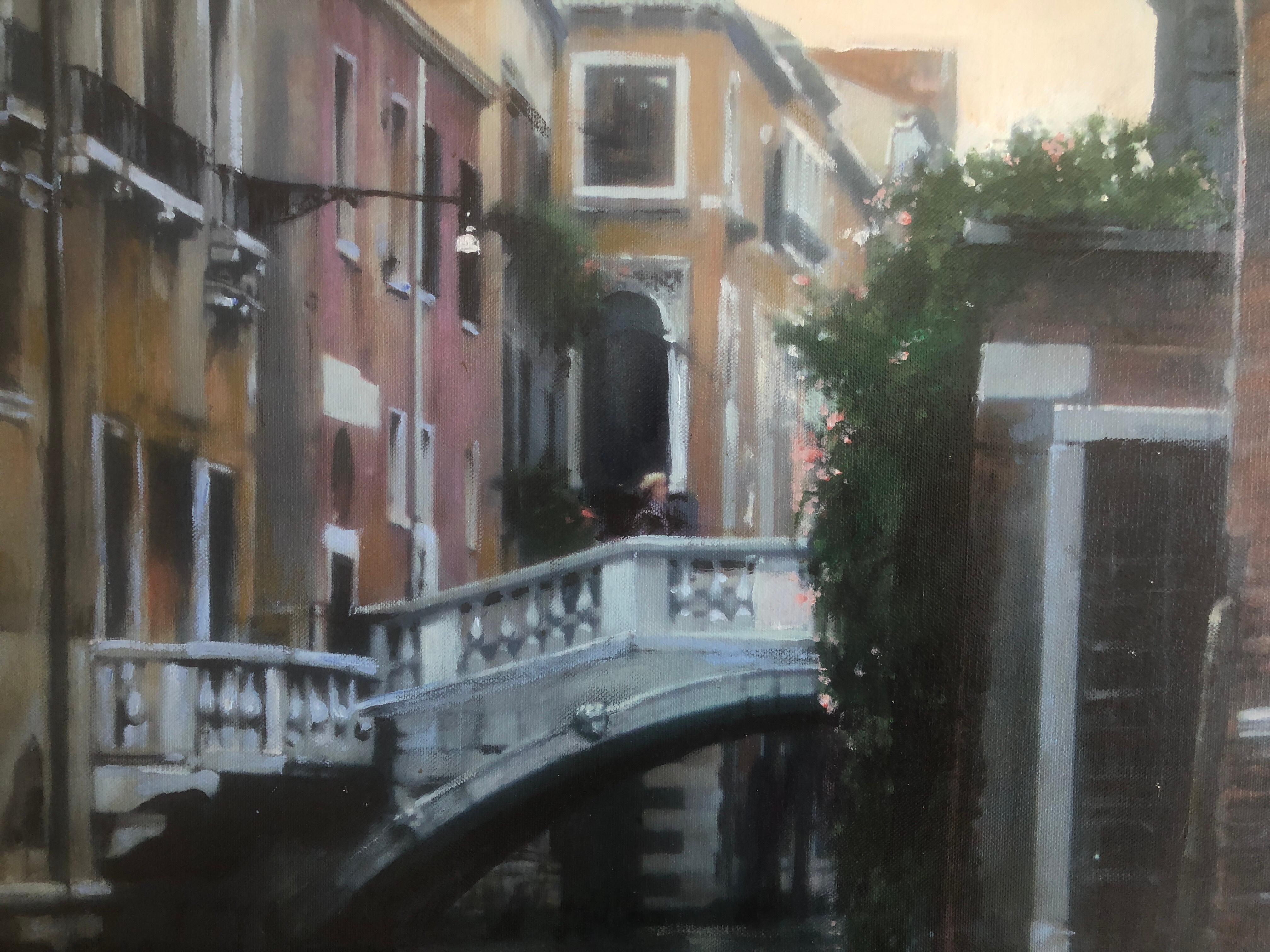 Venezia Italy mixed media on canvas urbanscape For Sale 2
