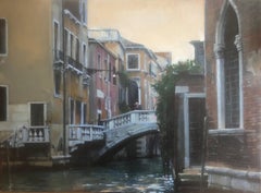 Retro Venezia Italy mixed media on canvas urbanscape