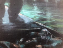 Venice gondolier mixed media on canvas