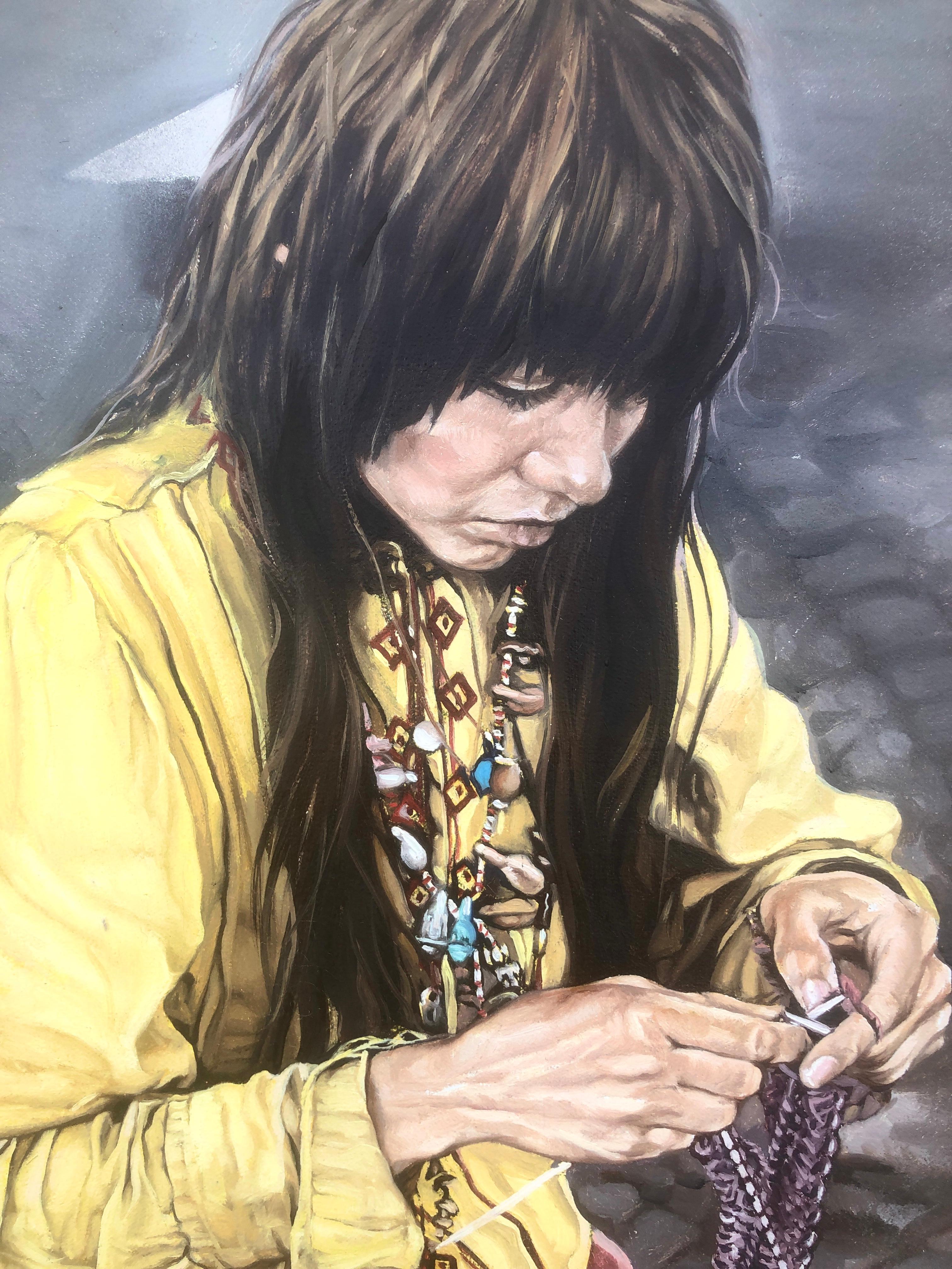 Femme hippie originale huile acrylique sur toile peinture réaliste Espagne Sitges années 70 en vente 3