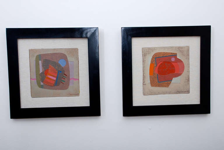Modern Jose Luis Serrano Pair Abstract Paintings Colorful Mixed Media Art, Mexico, 1982