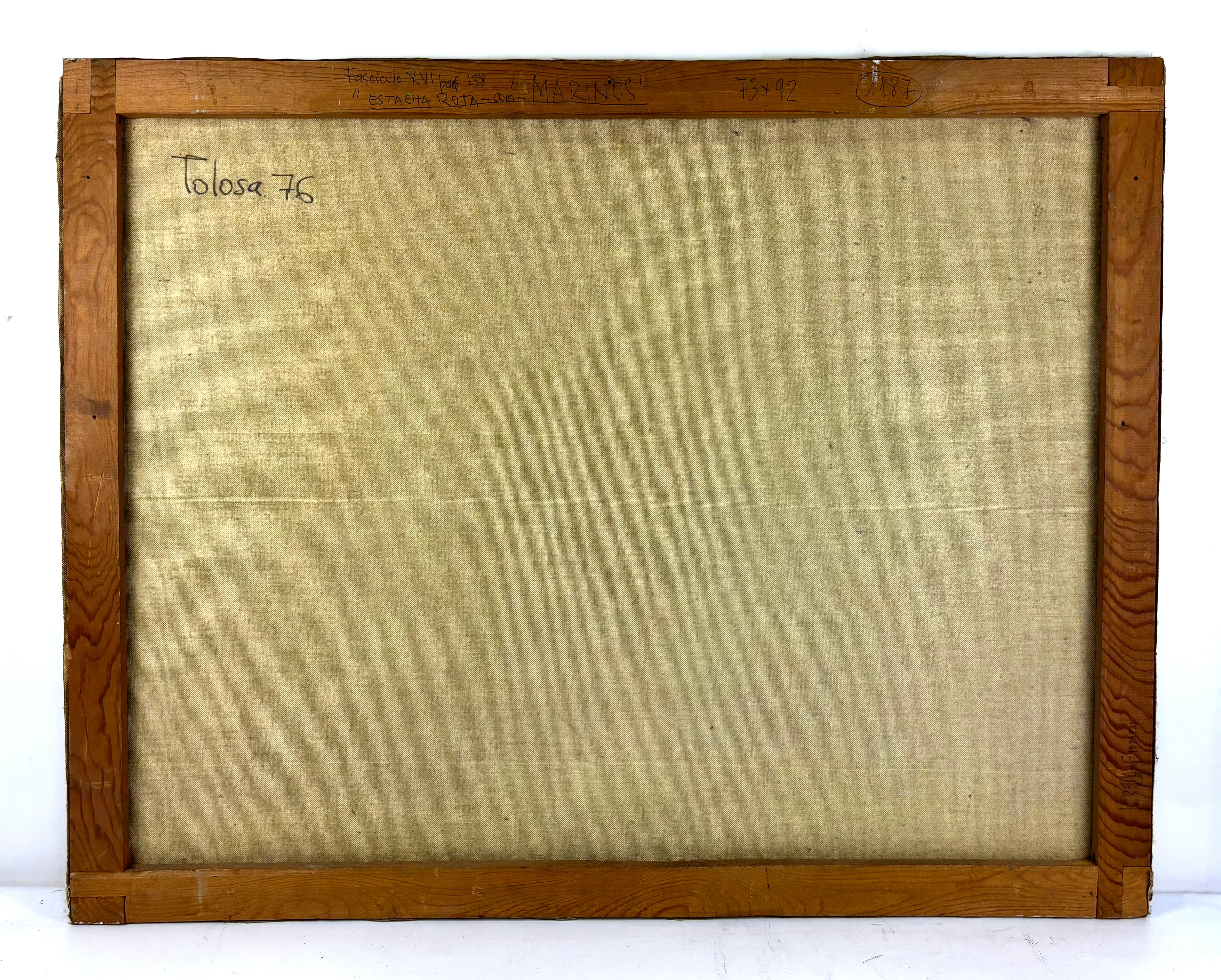 José Luis Tolosa, The Red Cable, 1976 — Geometric Abstract Figurative Oil on Can For Sale 7