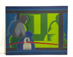 José Luis Tolosa, The Red Cable, 1976 — Geometric Abstract Figurative Oil on Can