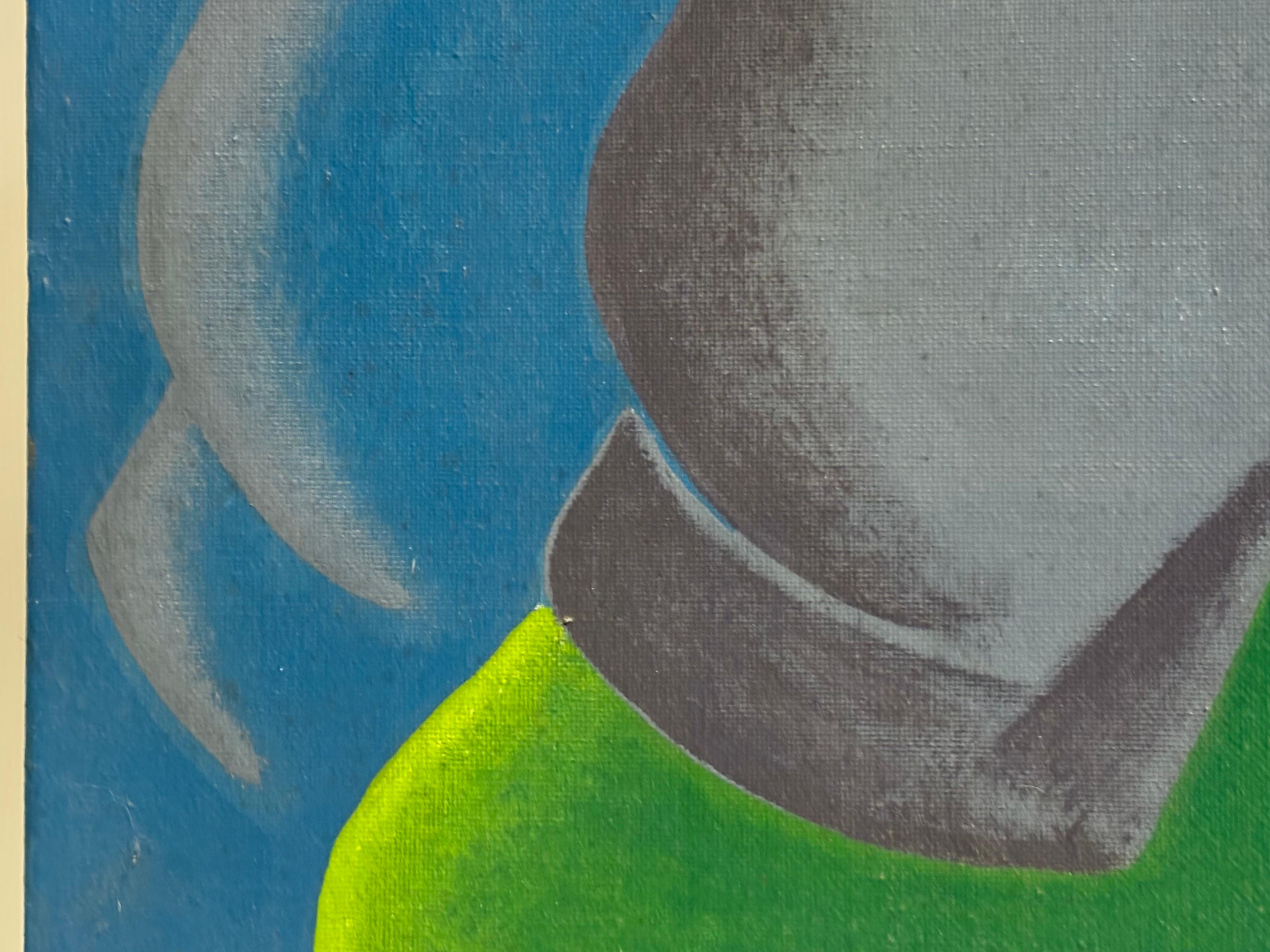 José Luis Tolosa, The Red Cable, 1976 — Geometric Abstract Figurative Oil on Can - Gray Figurative Painting by JOSE LUIS TOLOSA