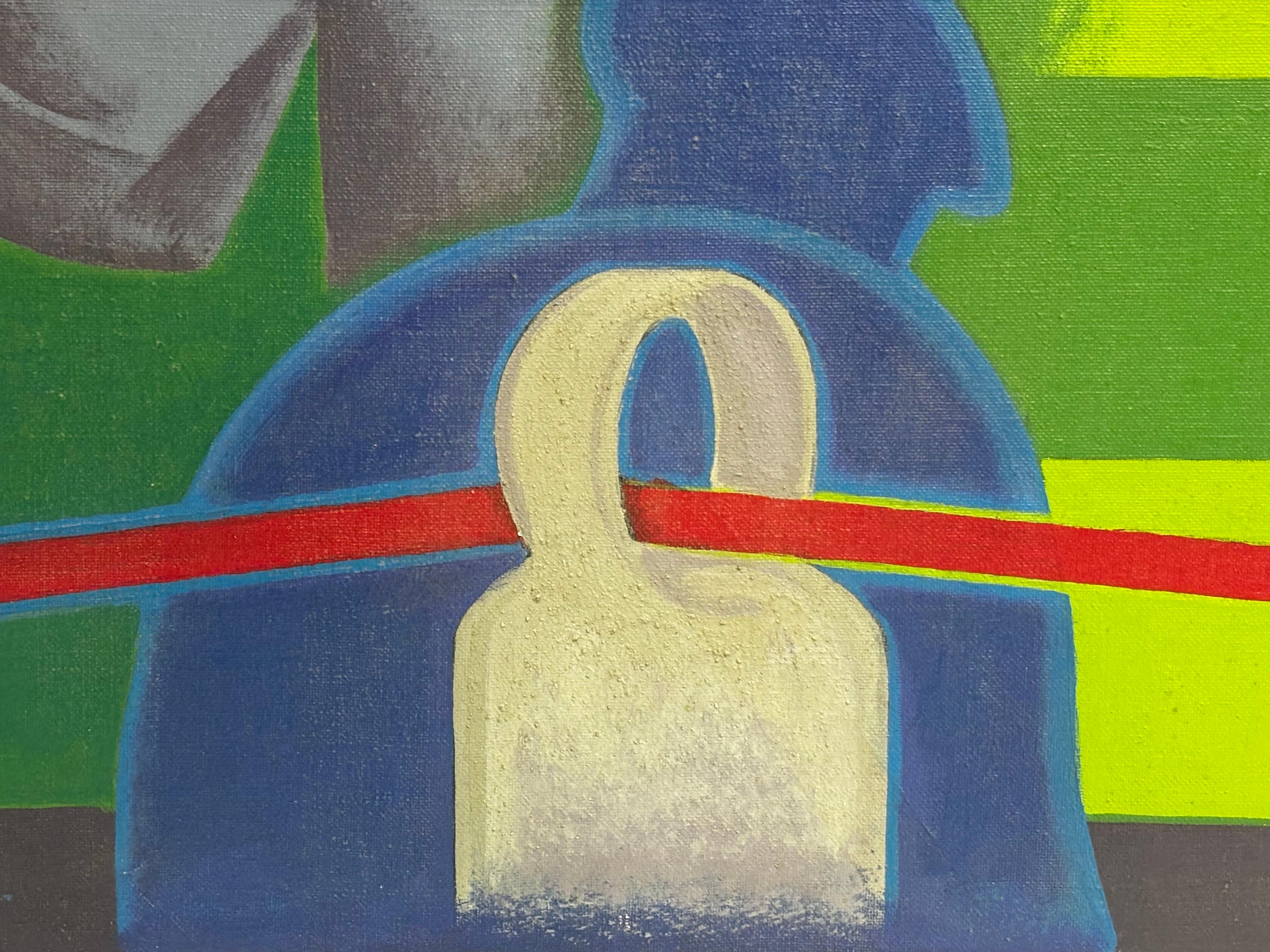 José Luis Tolosa, The Red Cable, 1976 — Geometric Abstract Figurative Oil on Can For Sale 1