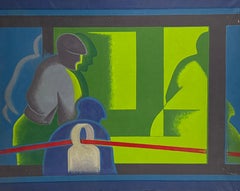 José Luis Tolosa, The Red Cable, 1976 — Geometric Abstract Figurative Oil on Can