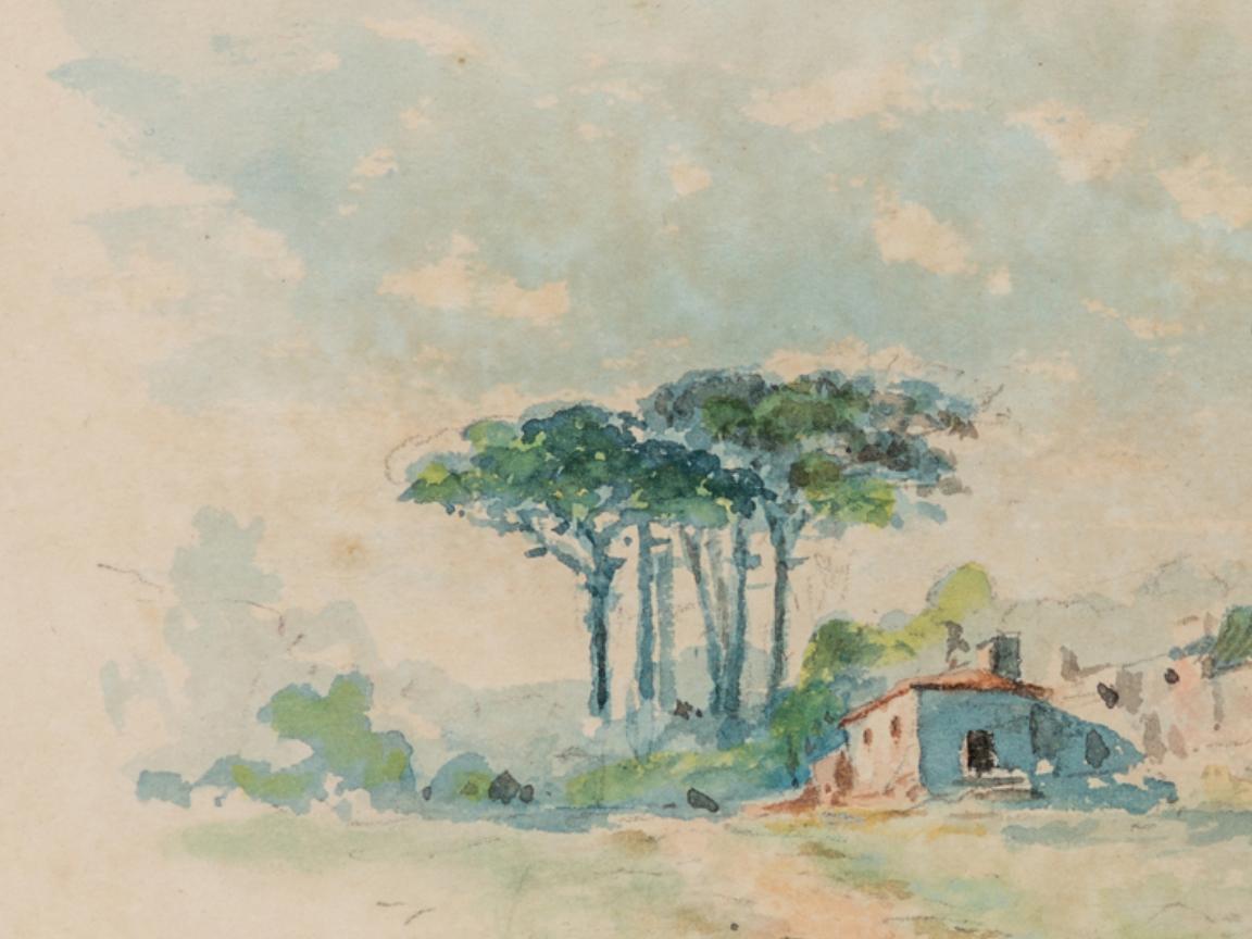 19th Century José M. Girão, “Rural Landscape”, Watercolor on Paper, Signed and Dated 1897 For Sale