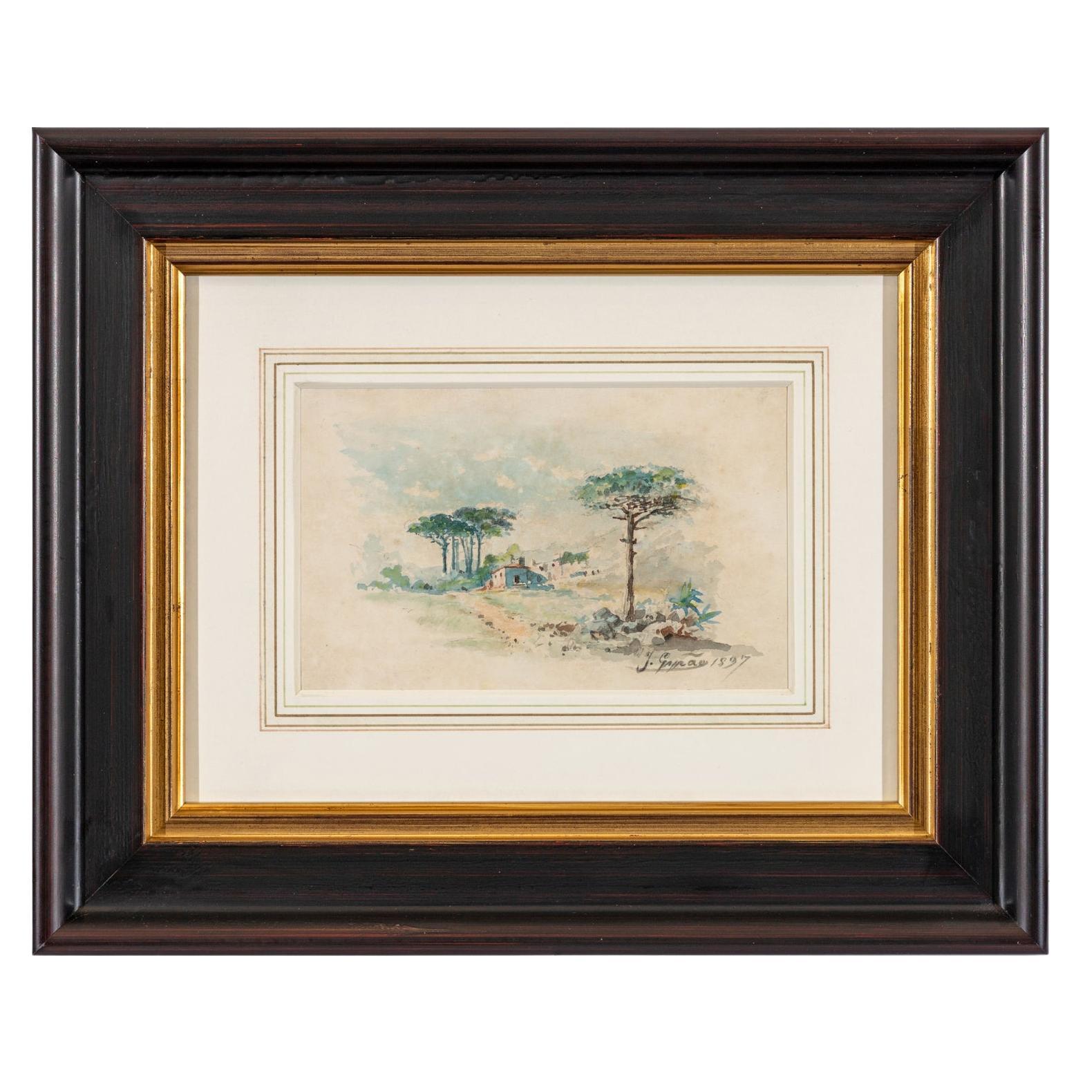 José M. Girão, "Paisaje rural", acuarela sobre papel, firmado y fechado en 1897