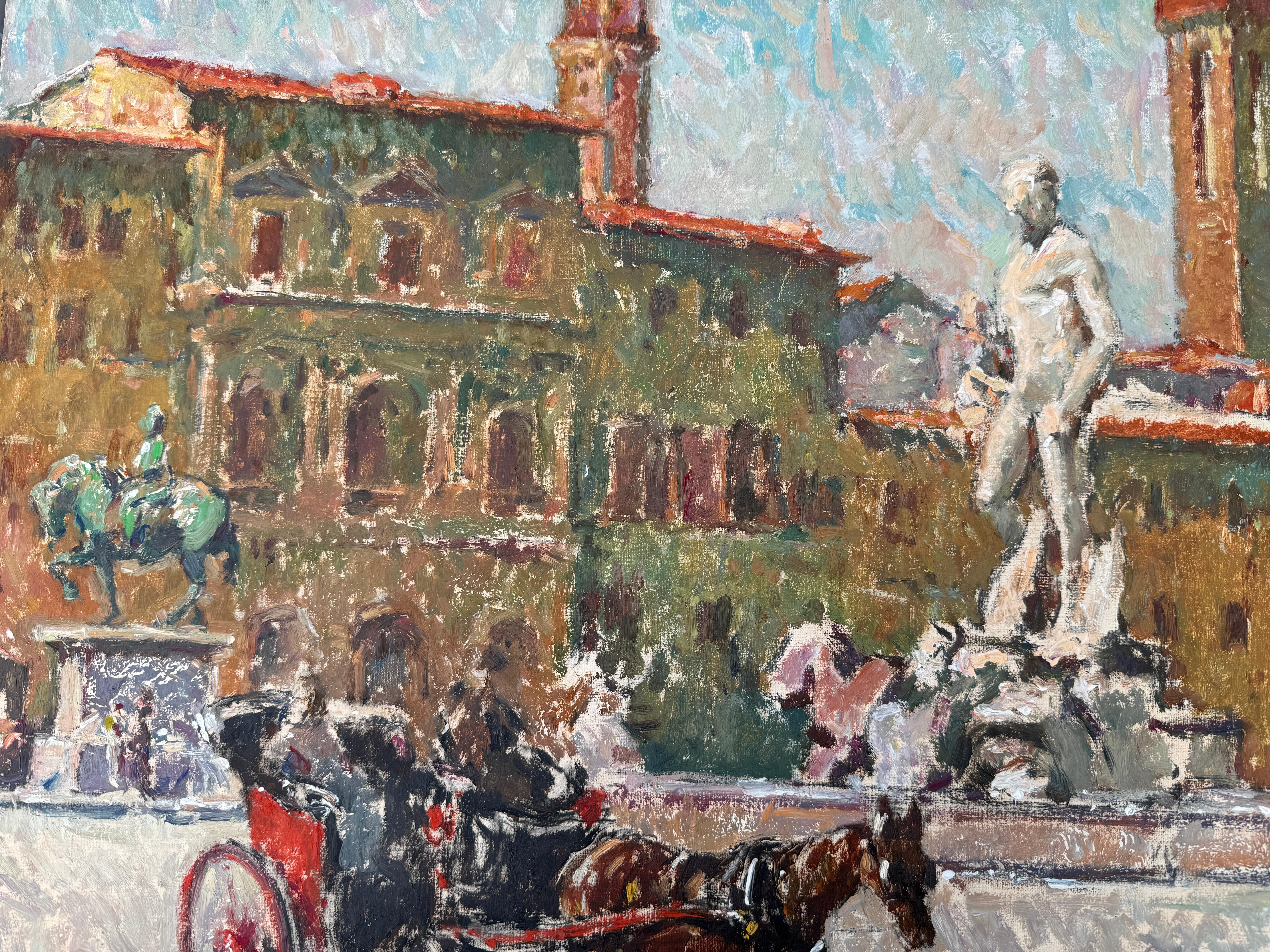 Piazza della Signoria Florenz Italien Öl auf Leinwand Gemälde im Angebot 2