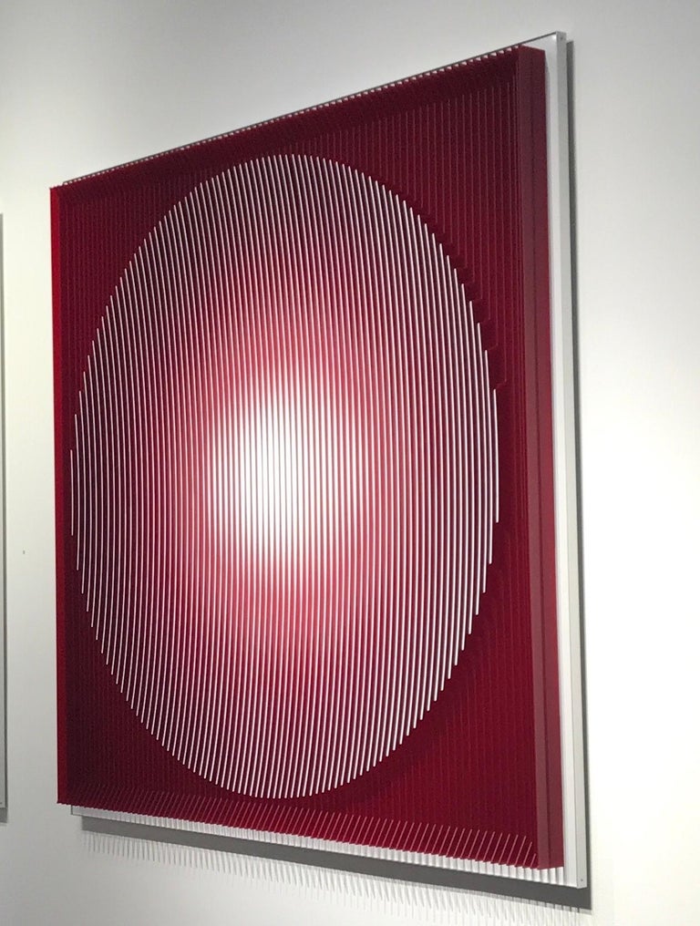 Blue Convexity Red Concavity - kinetic wall sculpture by J. Margulis - Abstract Geometric Sculpture by Jose Margulis