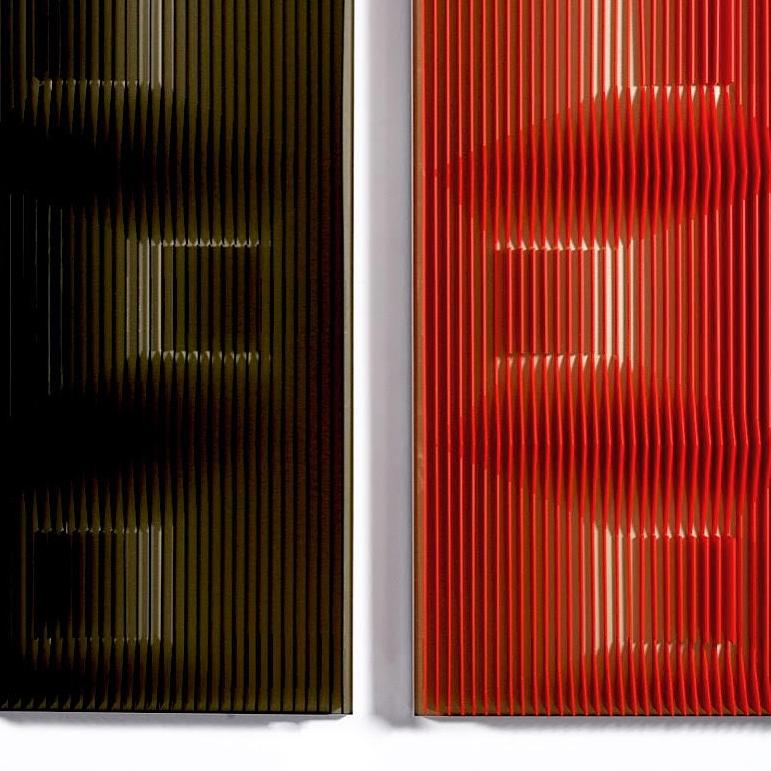 Gold Slides (Red and black) - diptych kinetic wall sculpture by J. Margulis - Brown Abstract Sculpture by Jose Margulis