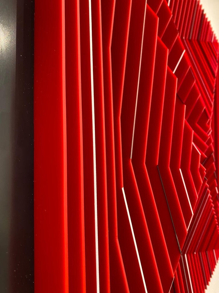 J. Margulis - Catalyst - kinetic wall sculpture  - Red Abstract Sculpture by Jose Margulis