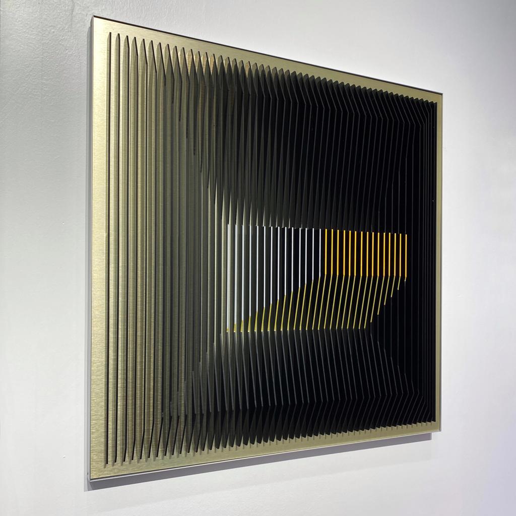 J. Margulis - Gold Illusion - kinetic wall sculpture  - Contemporary Mixed Media Art by Jose Margulis