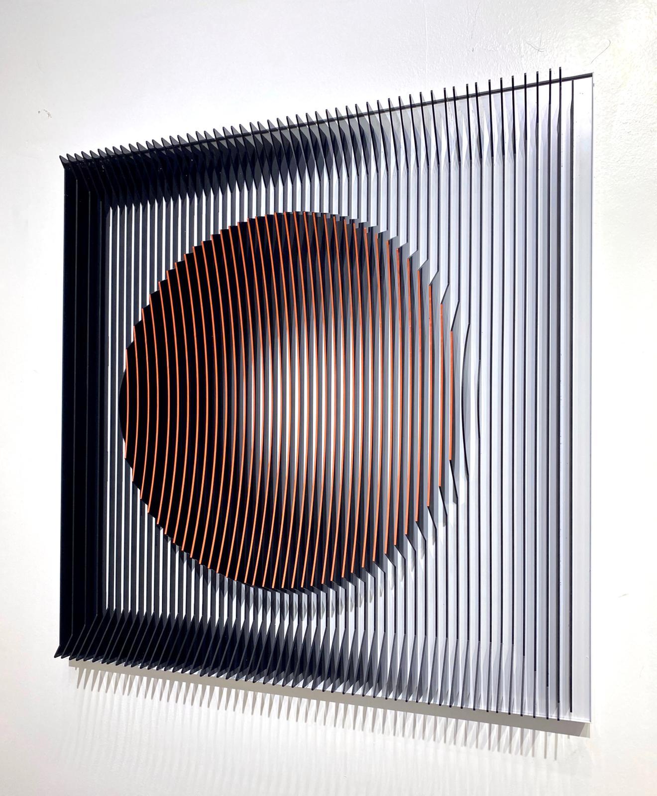 J. Margulis - Orange moon - kinetic wall sculpture  - Contemporary Mixed Media Art by Jose Margulis