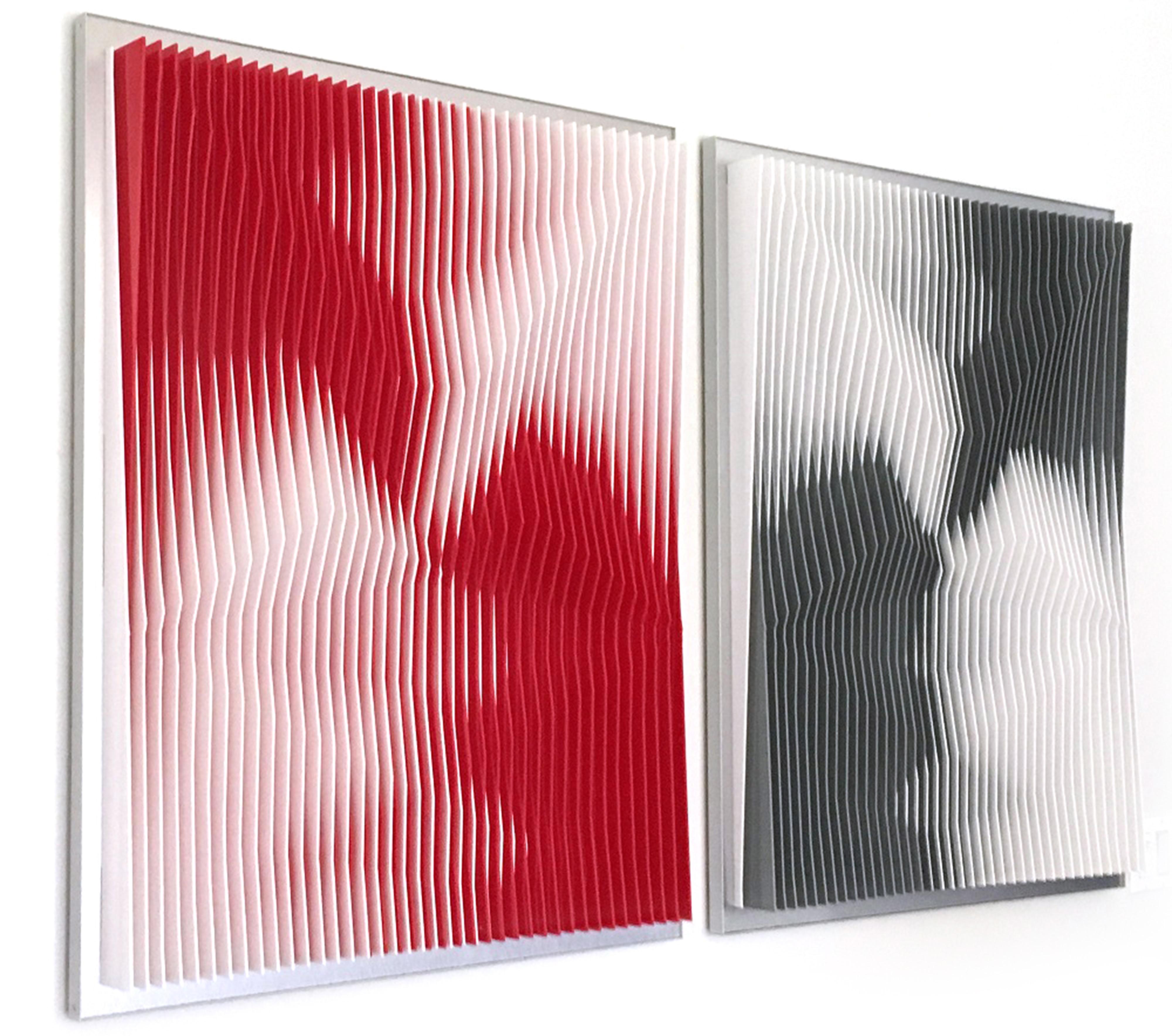 Jose Margulis Abstract Sculpture - 'Juxtapos Red & Grey', Kinetic Wall Art